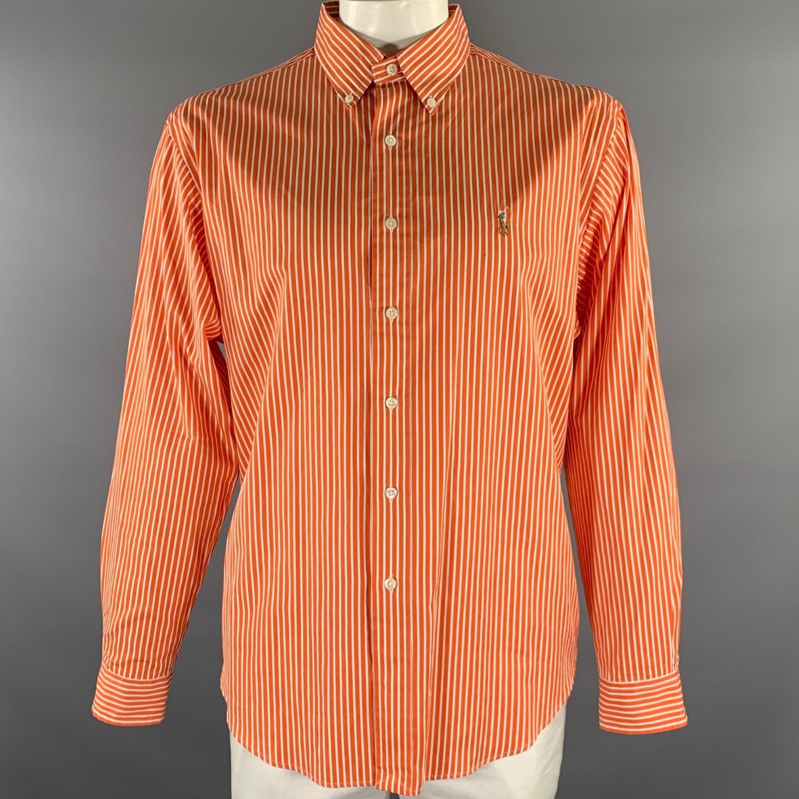 Ralph Lauren XL Orange White Stripe Cotton Button Down LS Shirt Size US XL / EU 56 / 4 - 1 Thumbnail