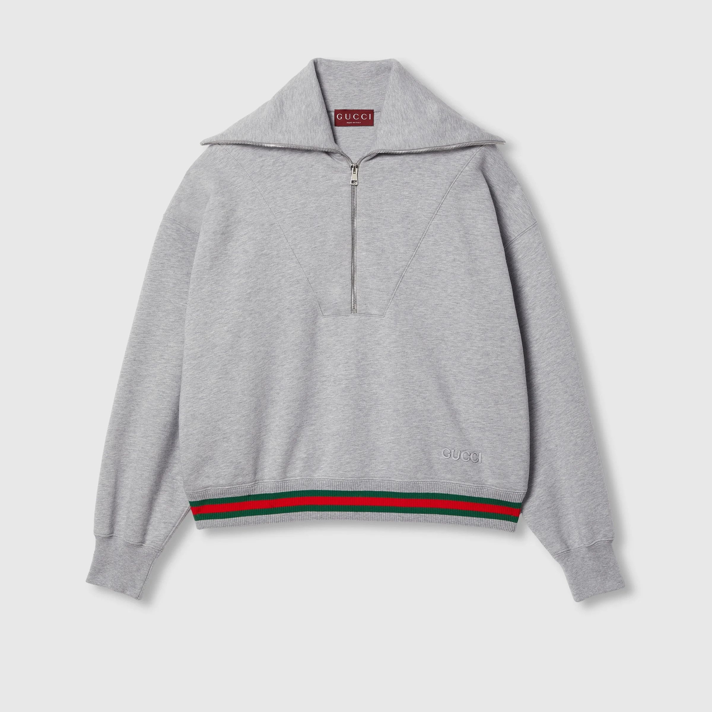 Gucci oc11z1125 Cotton Jersey Sweatshirt With Web in Grey Size M / US 6-8 / IT 42-44 - 1 Thumbnail