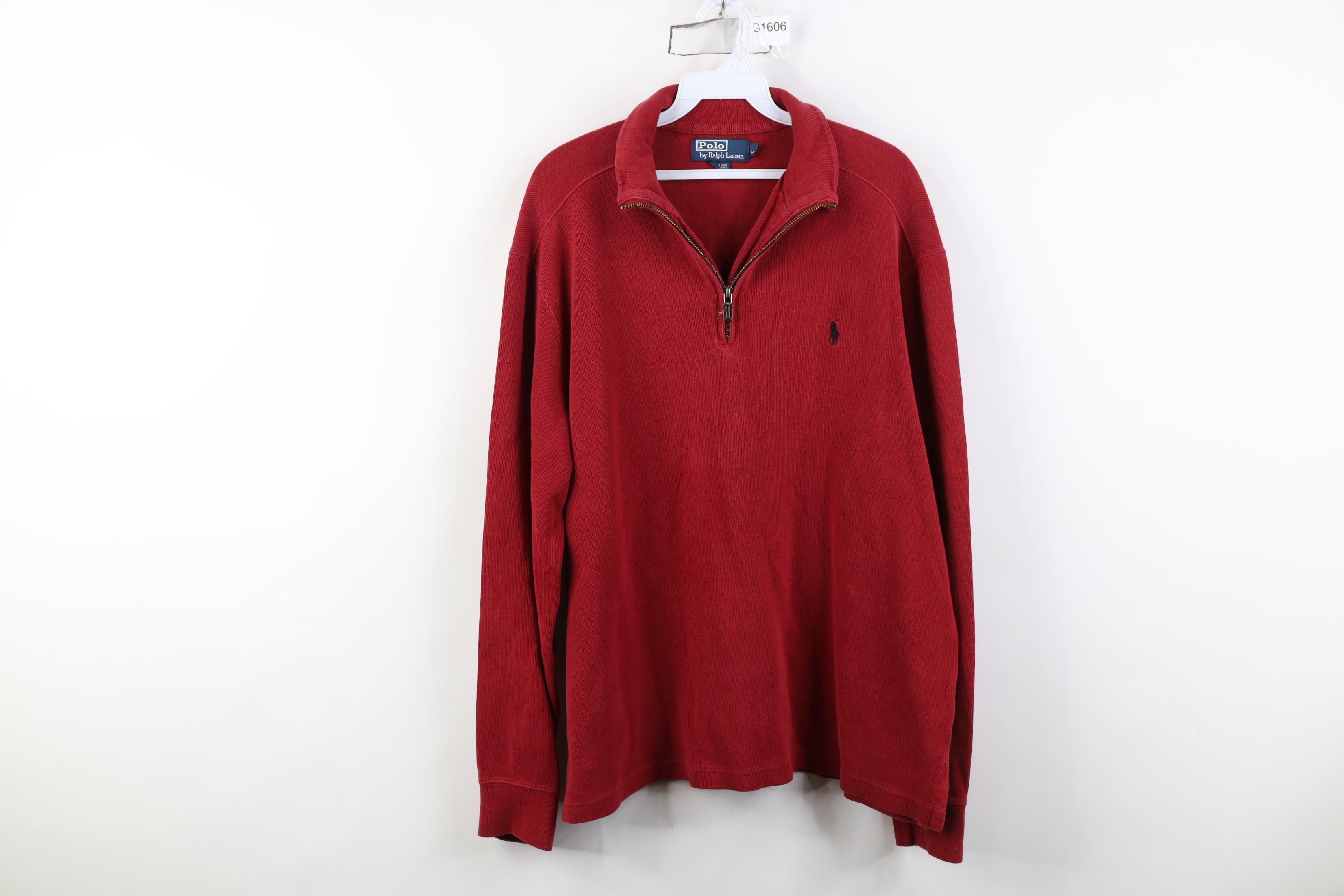 Polo Ralph Lauren Vintage 90s Ralph Lauren Ribbed Knit 1/4 Zip Sweater Red Size US L / EU 52-54 / 3 - 1 Thumbnail