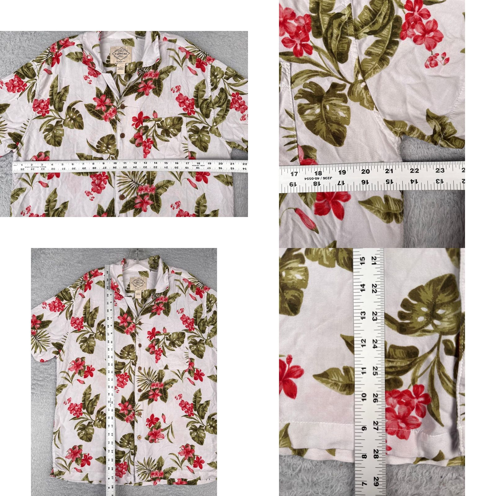 Vintage St. John's Bay Shirt Men L White Floral Hawaiian 100% Rayon Pocket Button-Up Classic Short Sleeve Casual Mens Size US L / EU 52-54 / 3 - 8 Thumbnail
