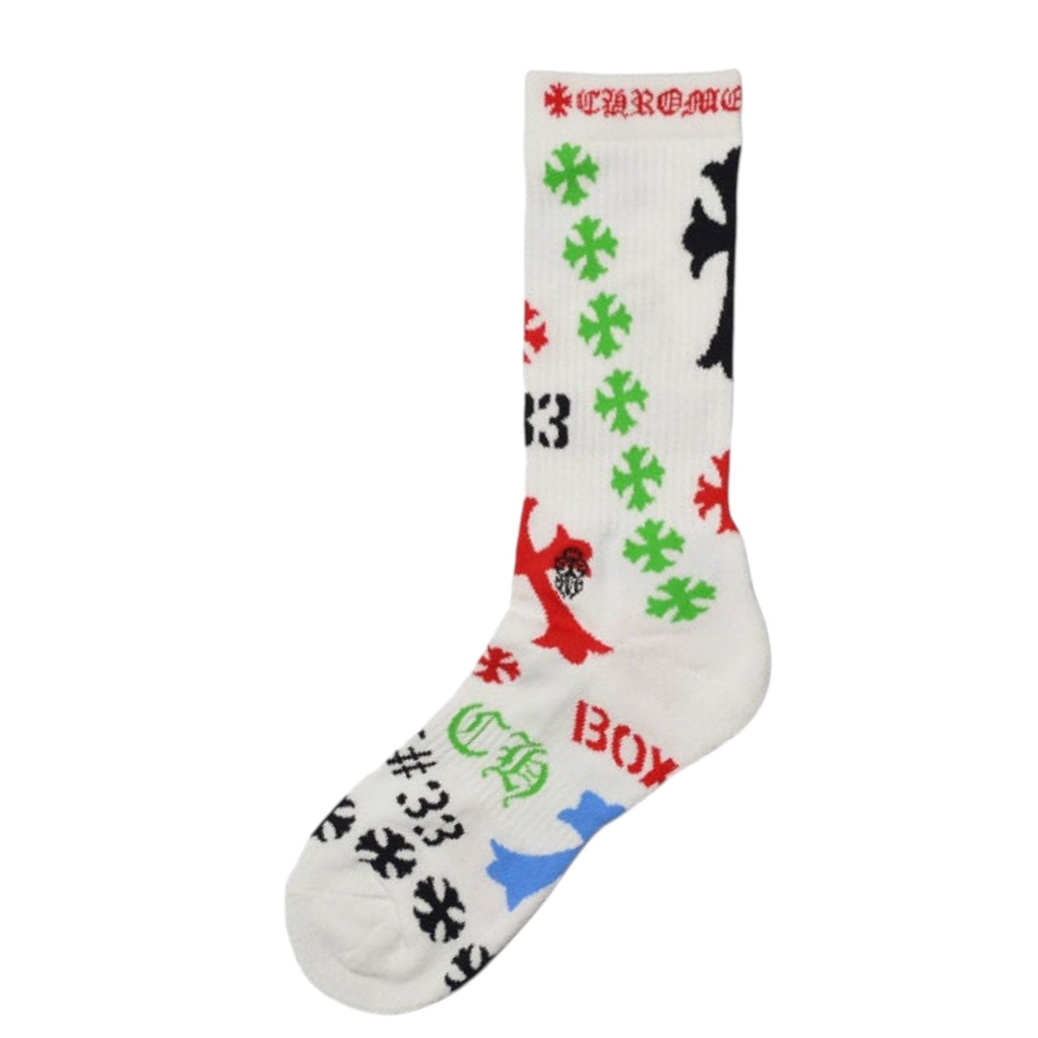 Stencil Logo Socks White Black Multi