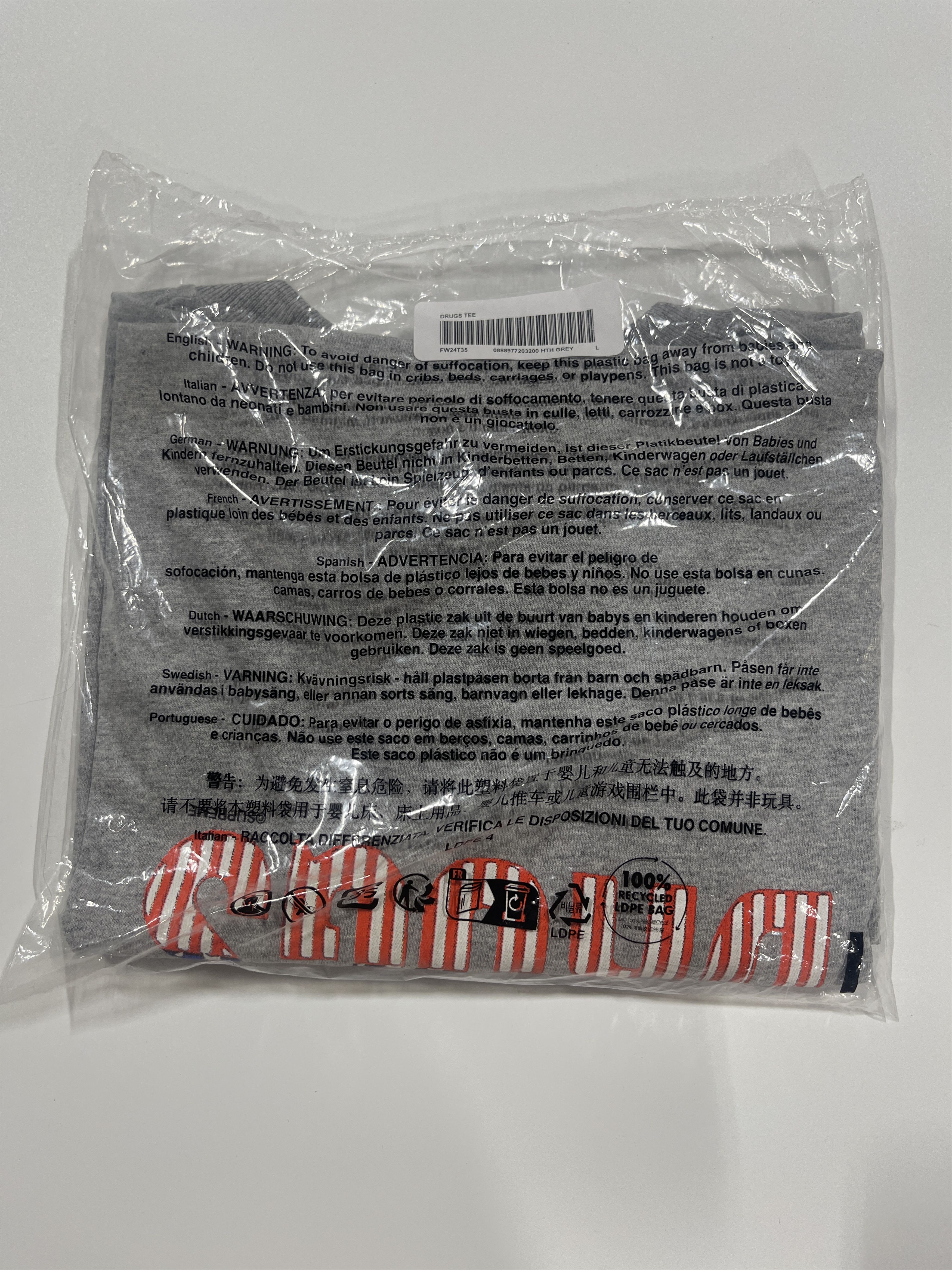 Supreme Supreme Drugs Tee Heather Grey Size L Size US L / EU 52-54 / 3 - 2 Thumbnail