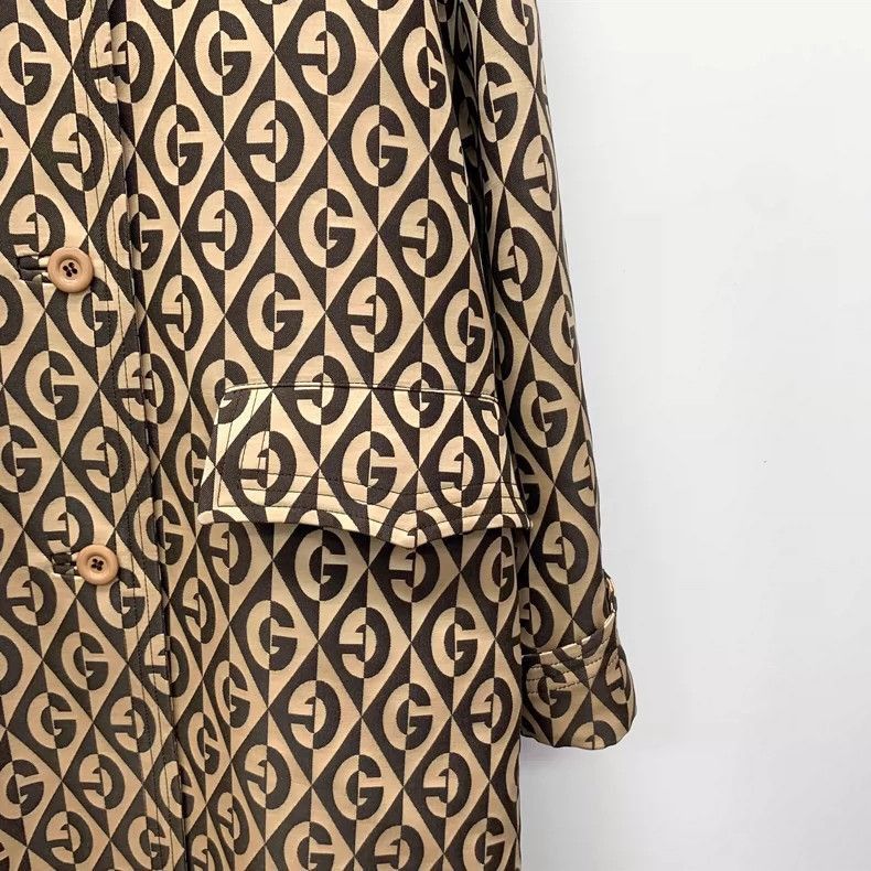 Gucci Gucci Brown Logo Print Wool Long Coat-2505 Size S / US 4 / IT 40 - 4 Thumbnail