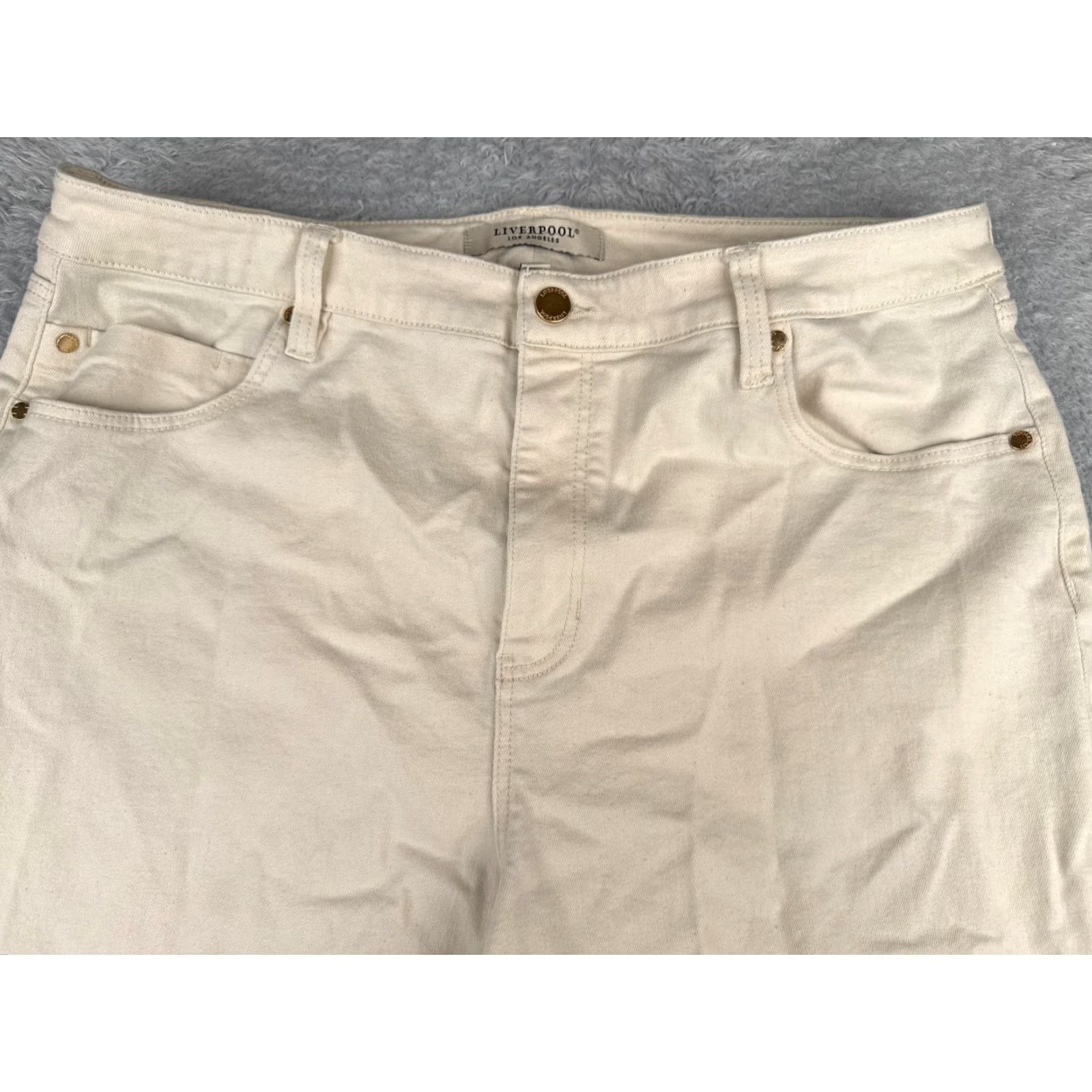 Vintage Liverpool Jeans Women's Wide Leg Jeans 16 Beige High Rise Cotton Blend 34x25 Size 38" / US 16 / IT 52 - 4 Thumbnail