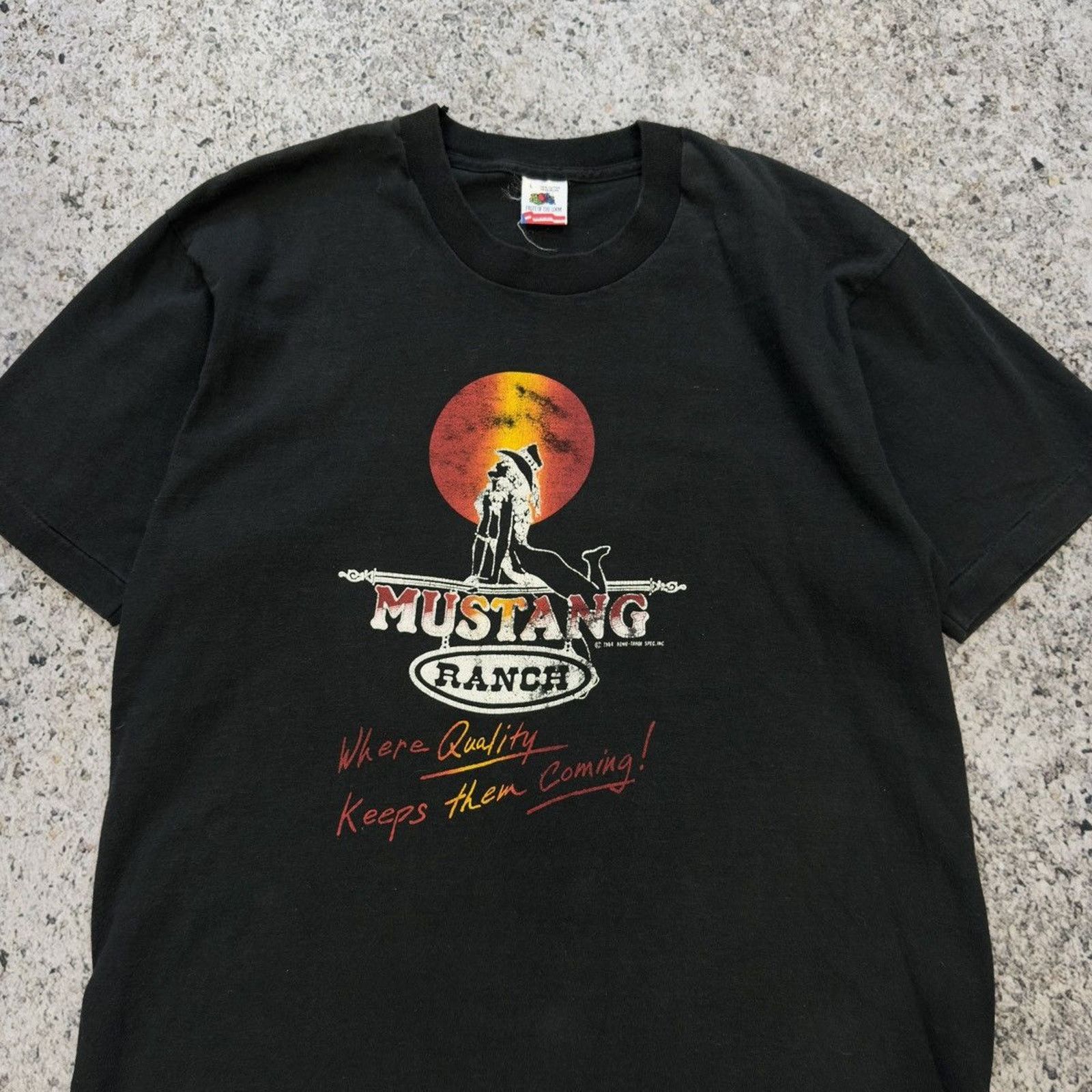 Vintage 90s Mustang Ranch Brothel Shirt Thrashed Faded ERD Grunge Size US L / EU 52-54 / 3 - 4 Thumbnail
