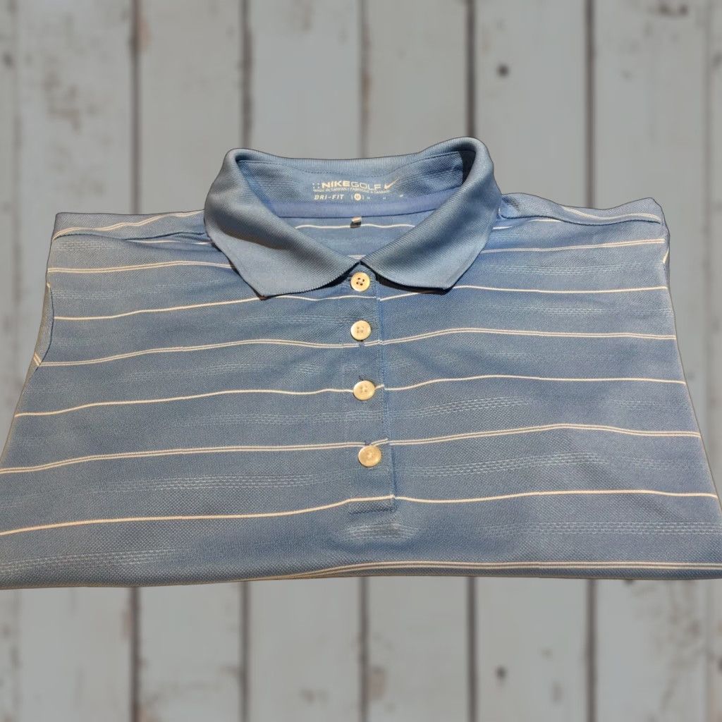 Nike Nike Golf Women's Medium Light Blue Striped Polo Shirt Dri-FIT Short Sleeve Athletic Size M / US 6-8 / IT 42-44 - 1 Thumbnail