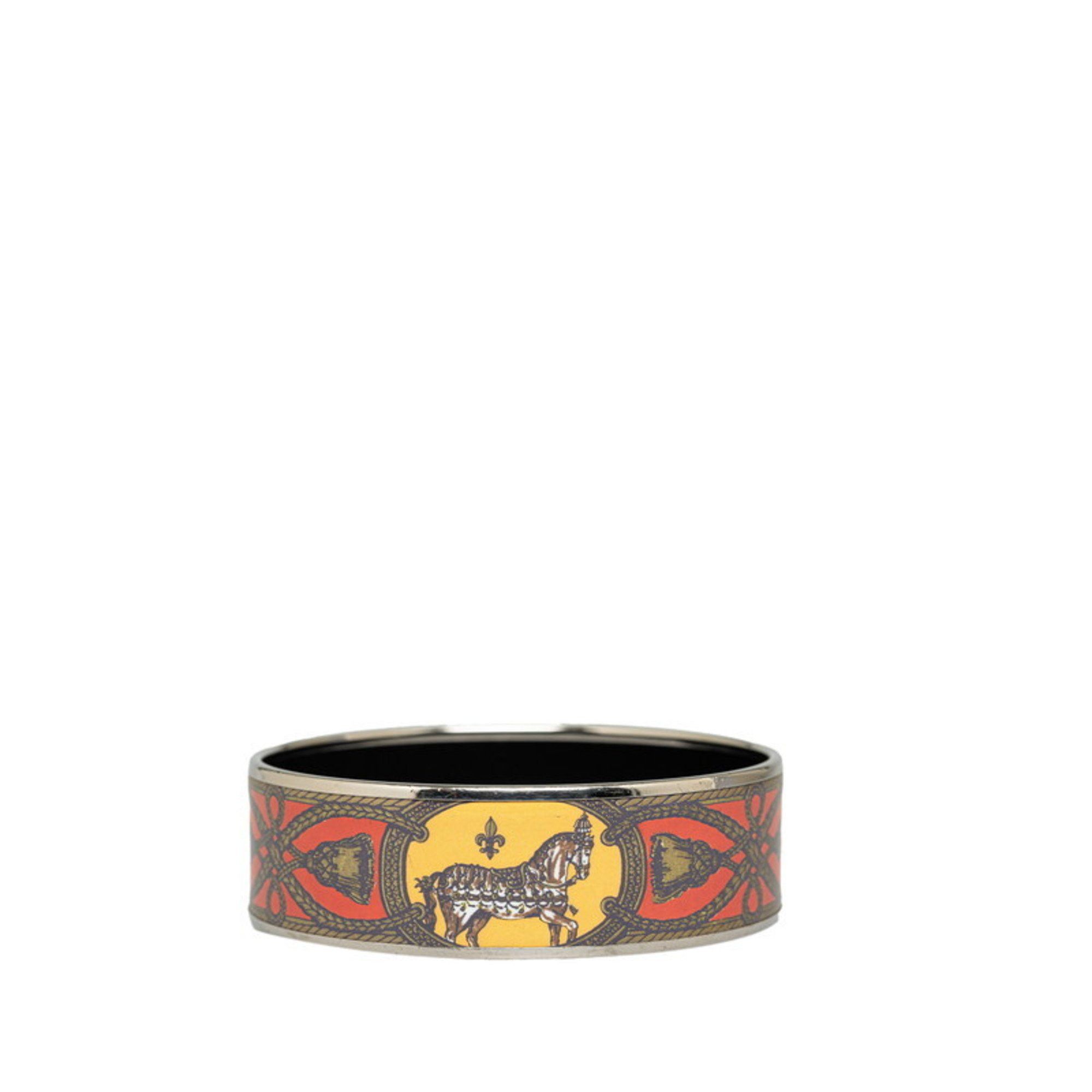 image of Hermes Enamel Gm Cloisonné Horse Bangle Bracelet Silver Yellow Multicolor Plated Women's Hermes