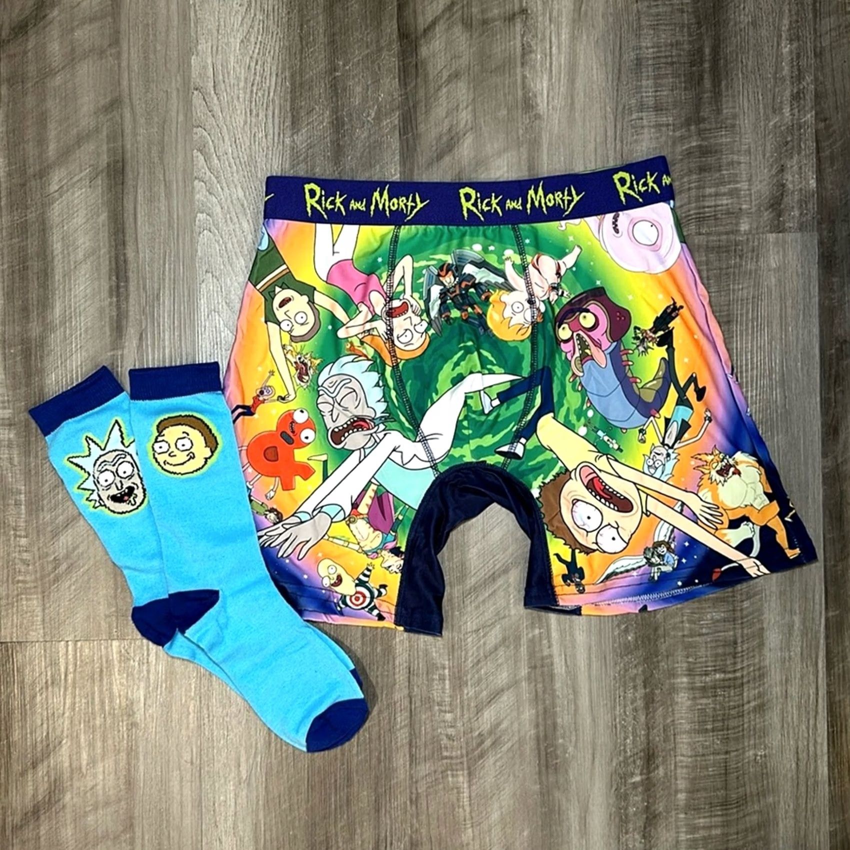 Vintage Rick & Morty Boxer Brief and Sock Combo Set - Medium Men Underwear Blue NWOT Boxer Briefs Socks Regular Size M Size 40R - 2 Thumbnail