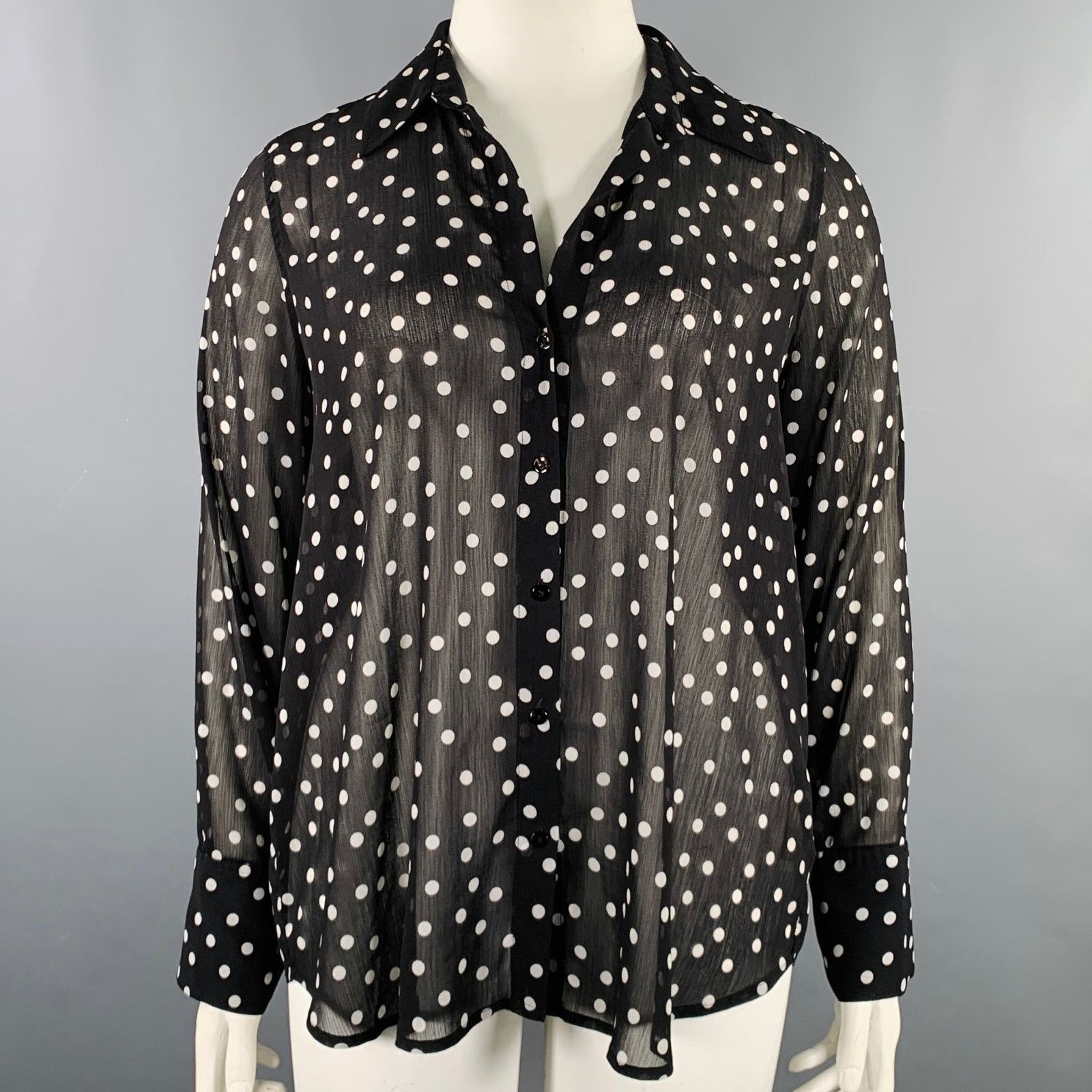 L'AGENCE XL Black White Polyester Polka Dot Open Collar Shirt Size XL / US 12-14 / IT 48-50 - 1 Thumbnail