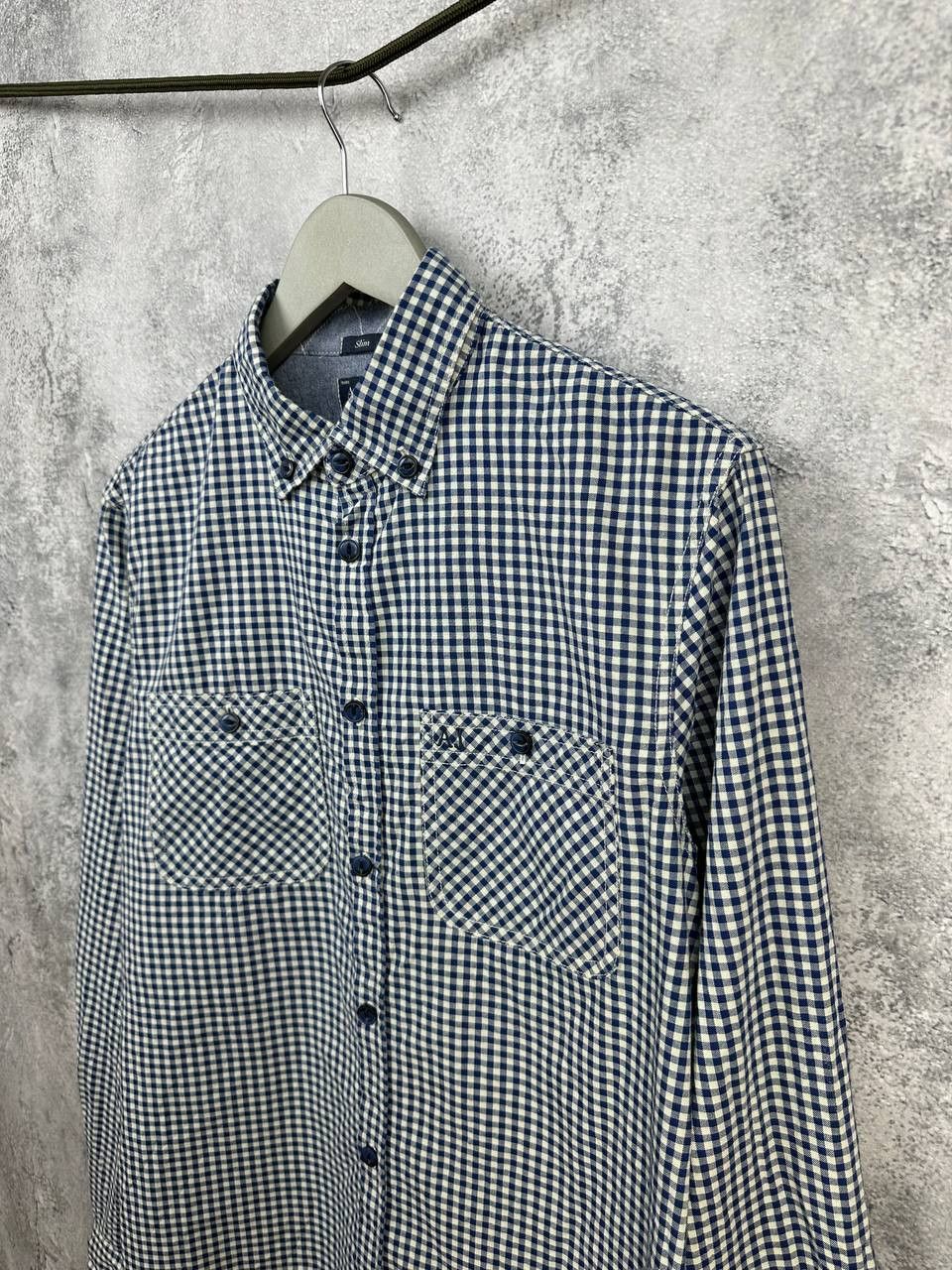 Armani Armani Jeans Micro Check Button Up Shirt Blue/White Pockets Size US M / EU 48-50 / 2 - 5 Thumbnail