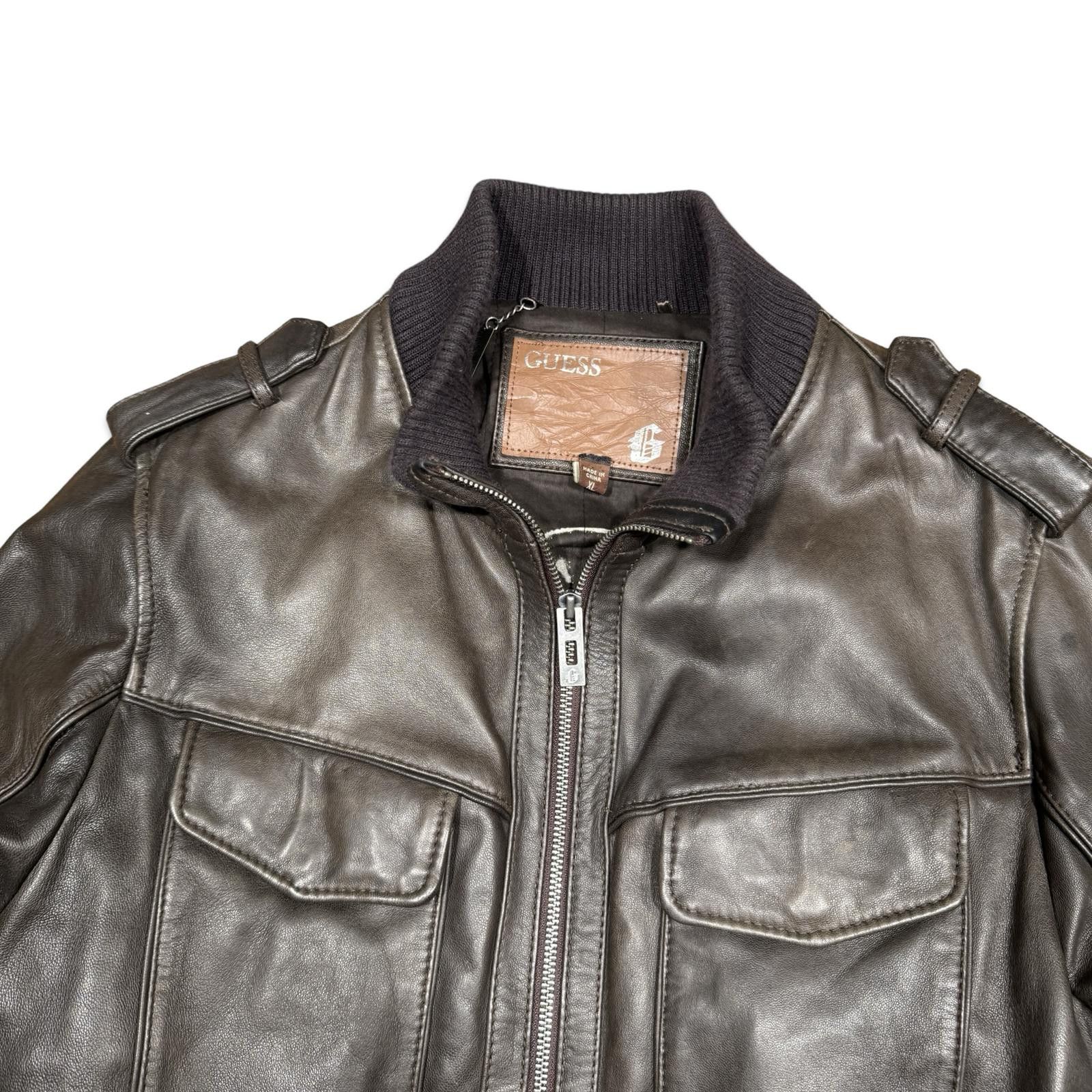 Guess GUESS Men's Brown Leather Bomber Jacket Size US XL / EU 56 / 4 - 3 Thumbnail