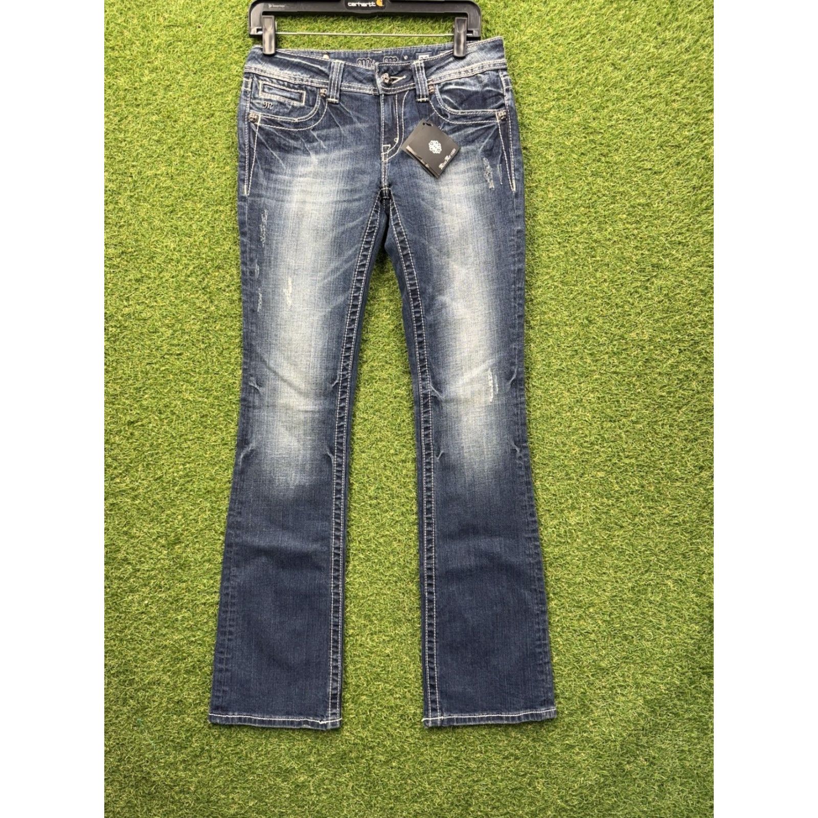 Miss Me VINTAGE Miss Me Jeans Women's Bootcut Denim 28 Dark Blue Embellished Grunge 2000s Punk Womens Size 28" / US 6 / IT 42 - 2 Thumbnail
