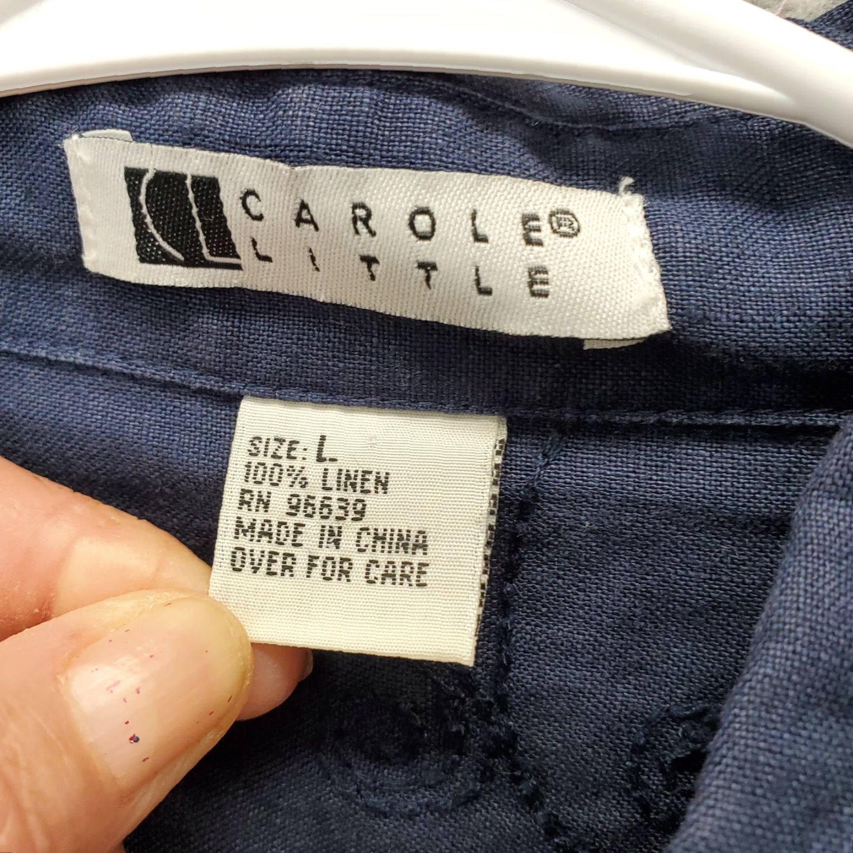 Vintage Carole Little Shirt Womens L Navy Linen Embroidered Collared Button Front Size L / US 10 / IT 46 - 5 Thumbnail
