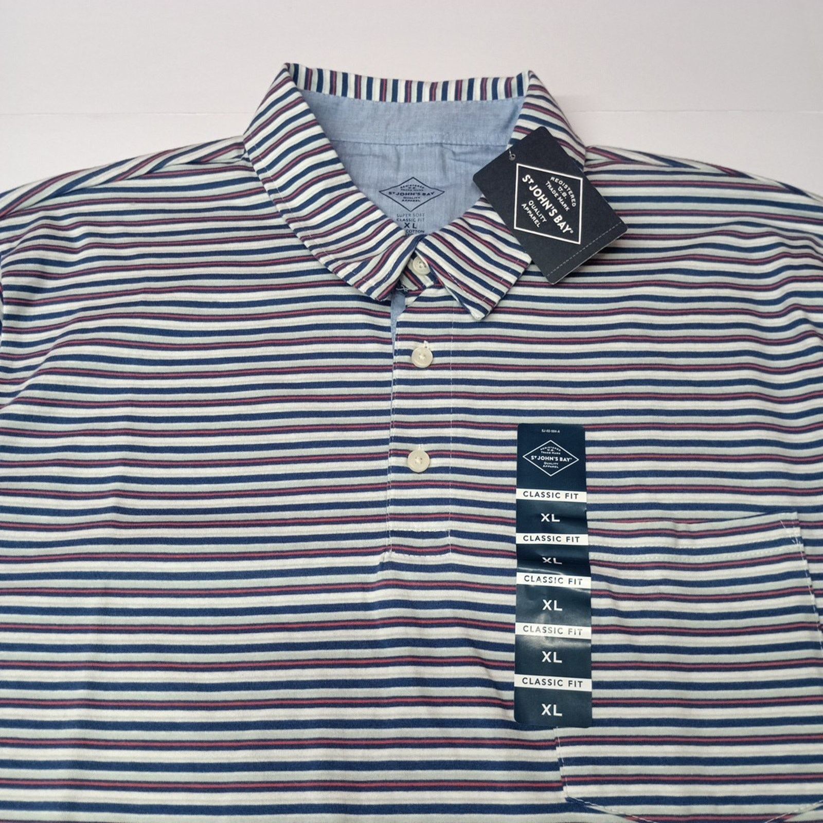 St. Johns Bay St. John's Bay Polo Shirt Men's Size XL Blue Navy Striped Size US XL / EU 56 / 4 - 2 Thumbnail