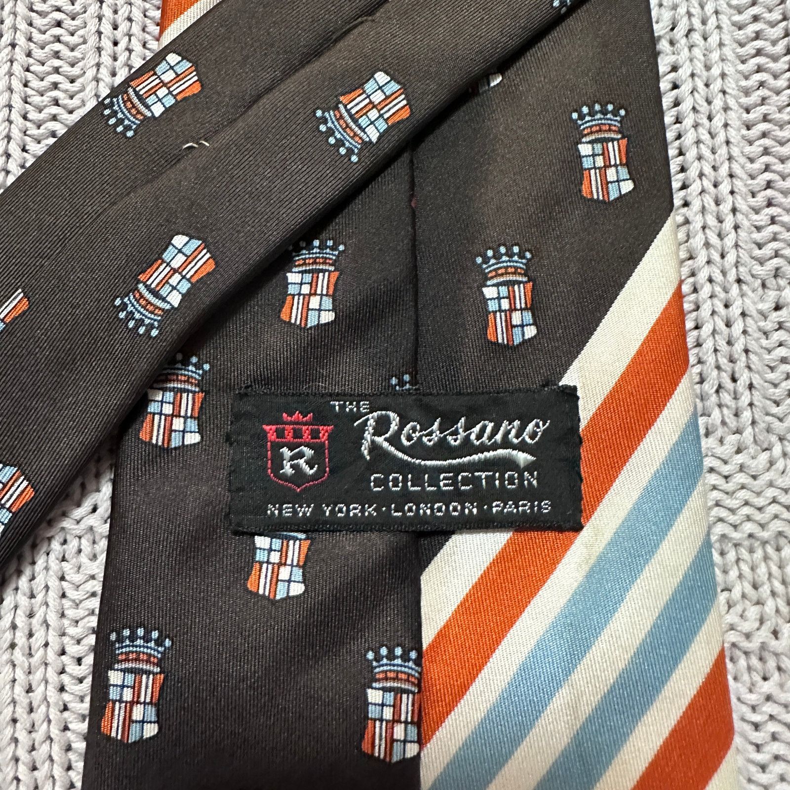 Vintage Vintage brown and orange shield and striped patterned tie Size ONE SIZE - 3 Thumbnail