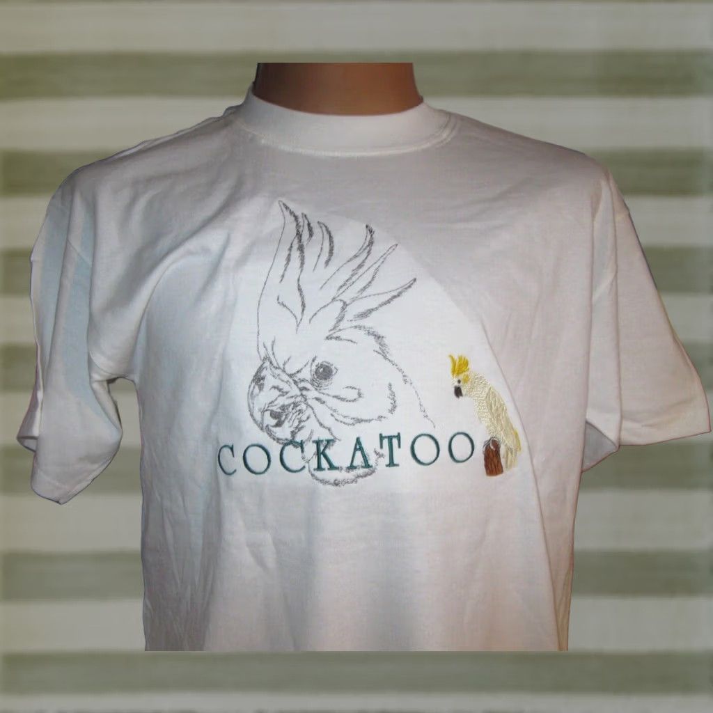 Vintage GR8 Ragz Cockatoo T-Shirt Adult Large White Cotton Embroidered Casual Bird Theme Men Women Unisex Size L / US 10 / IT 46 - 1 Thumbnail