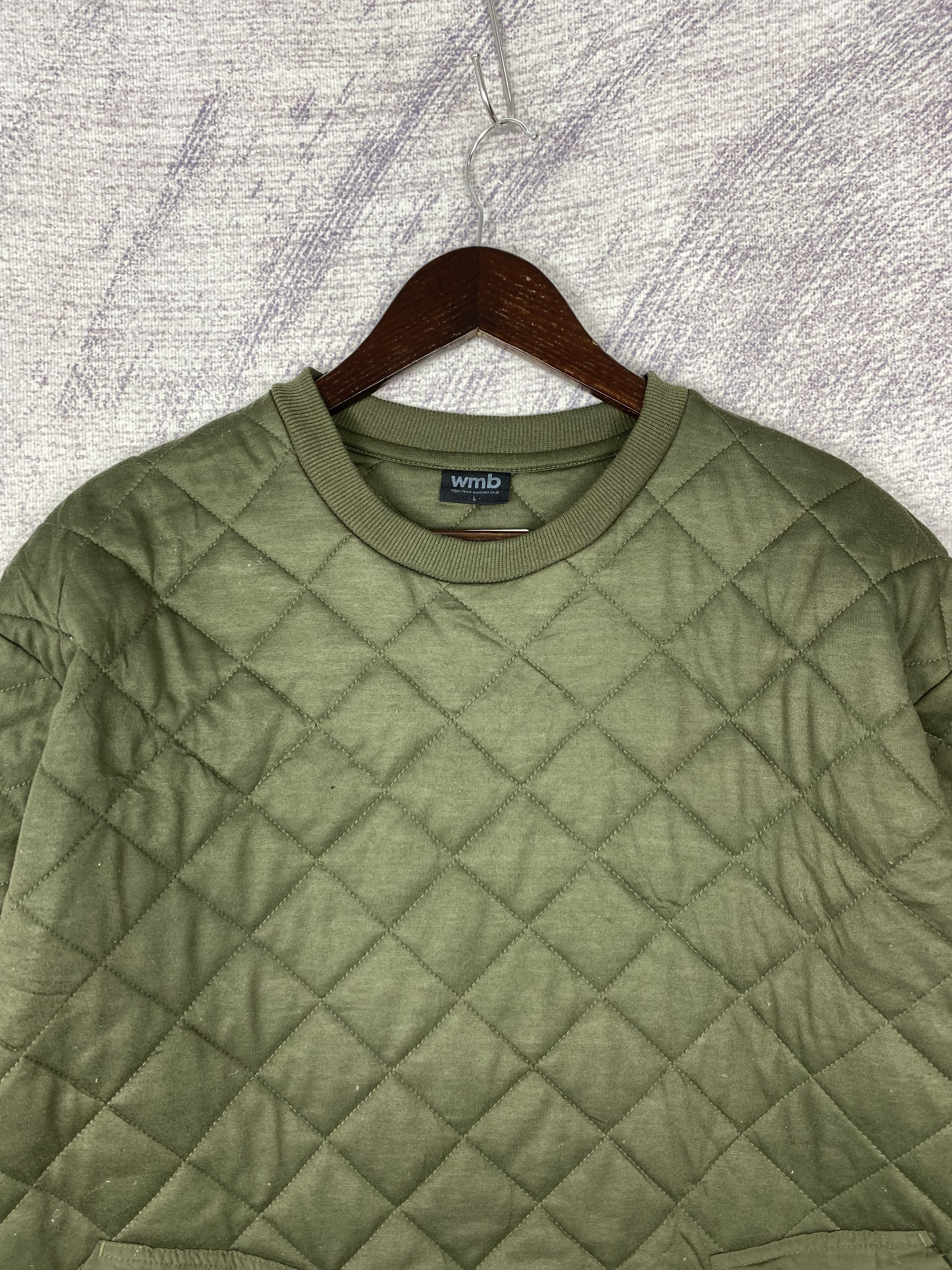 Japanese Brand Vintage WMB Olive Quilted Pullover Crewneck Sweatshirt Size US L / EU 52-54 / 3 - 2 Thumbnail
