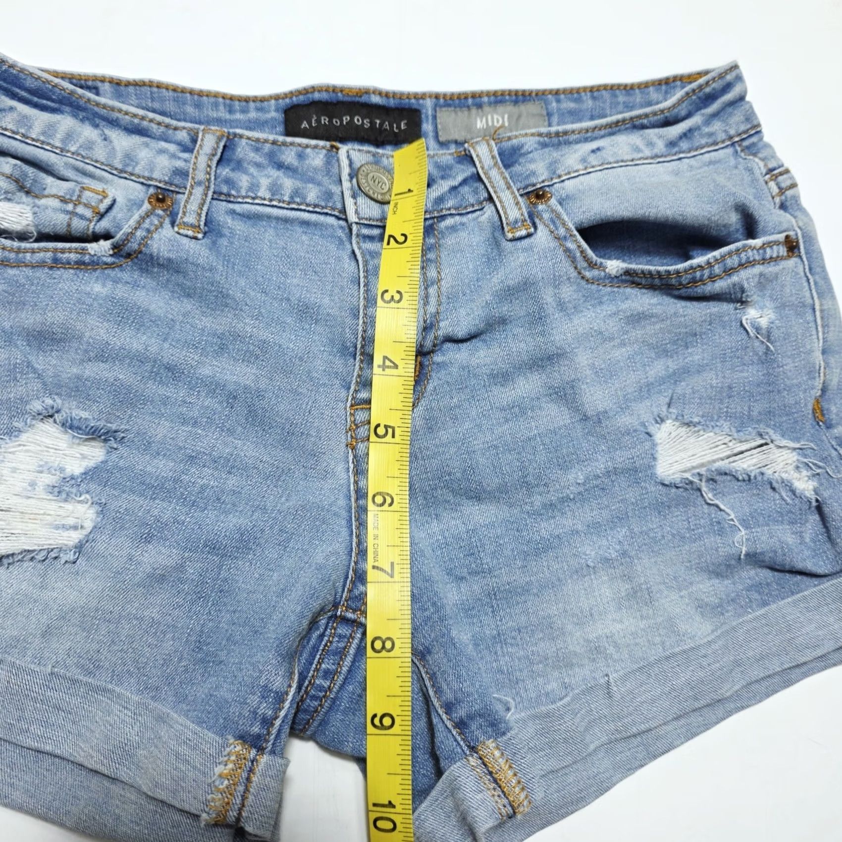 Vintage Womens Aeropostale Midi Blue Jean Shorts Size 4 Distressed Size 27" / US 4 / IT 40 - 7 Thumbnail