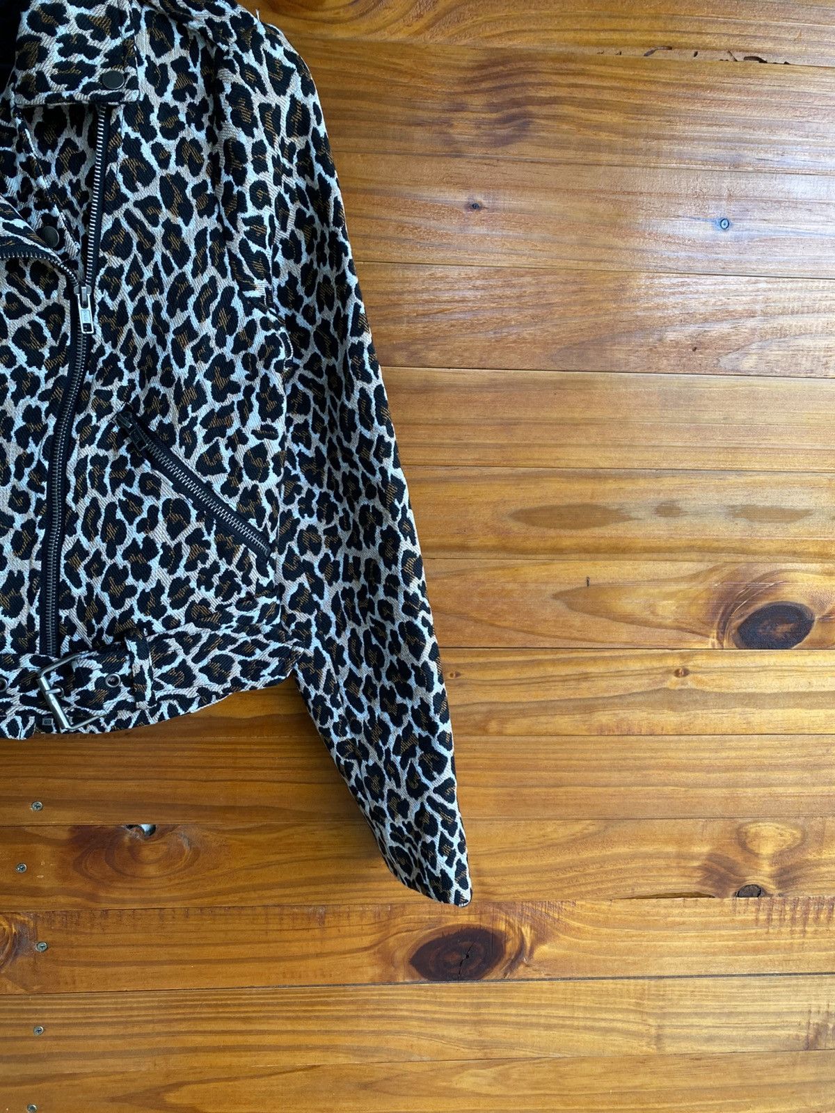 Vintage Just Jeans Leopard Print Cropped Biker Jacket Statement Size M / US 6-8 / IT 42-44 - 7 Thumbnail