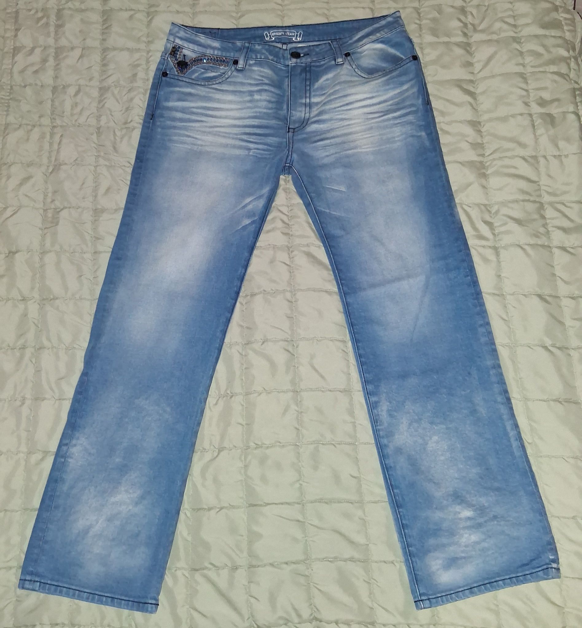Robins Jeans Omaha Light Wash w/Clear & Sapphire Crystals Size US 36 / EU 52 - 4 Thumbnail