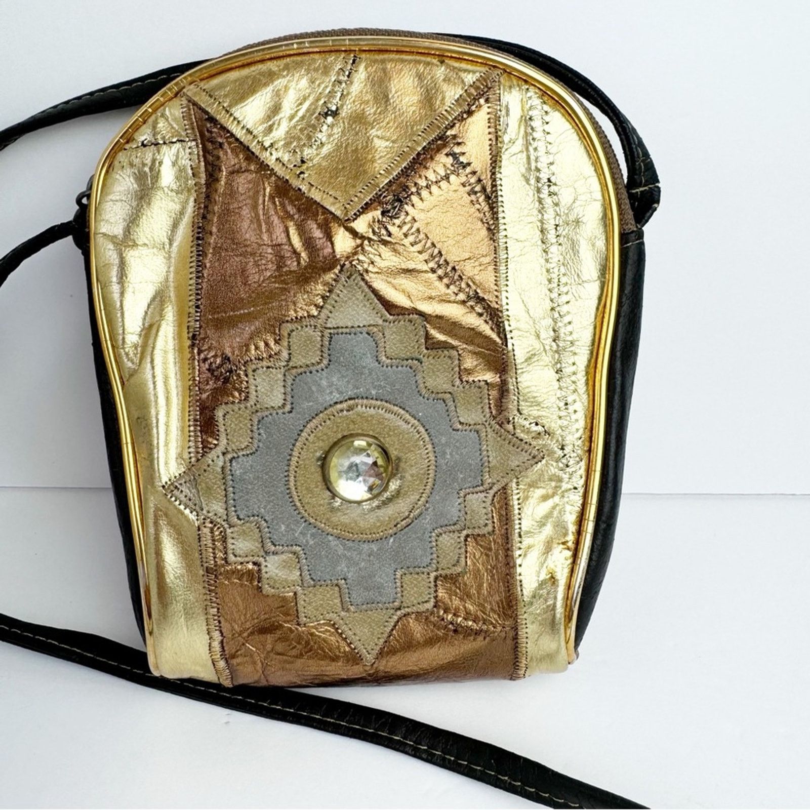 Vintage Vintage Gold Bronze Metallic Patchwork Mini Crossbody 5x8 Size ONE SIZE - 8 Thumbnail