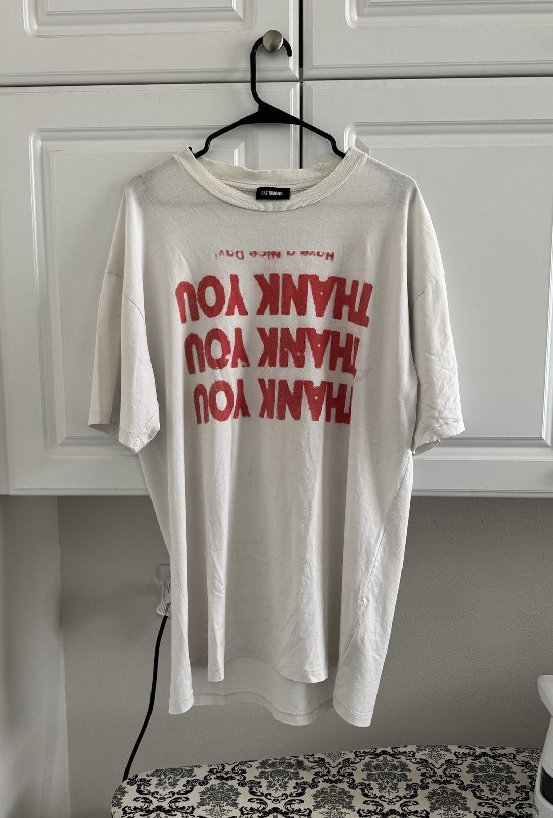 Raf Simons RAF Simmons 17SS THANK YOU shirt white/red *rare* Size US XL / EU 56 / 4 - 1 Thumbnail