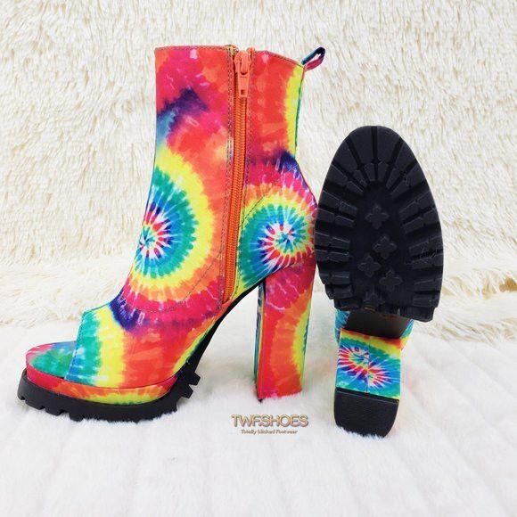 Other Trippin Colorful Tie Dye Open Toe Chunky Platform Heel Ankle Size US 10 / IT 40 - 7 Thumbnail