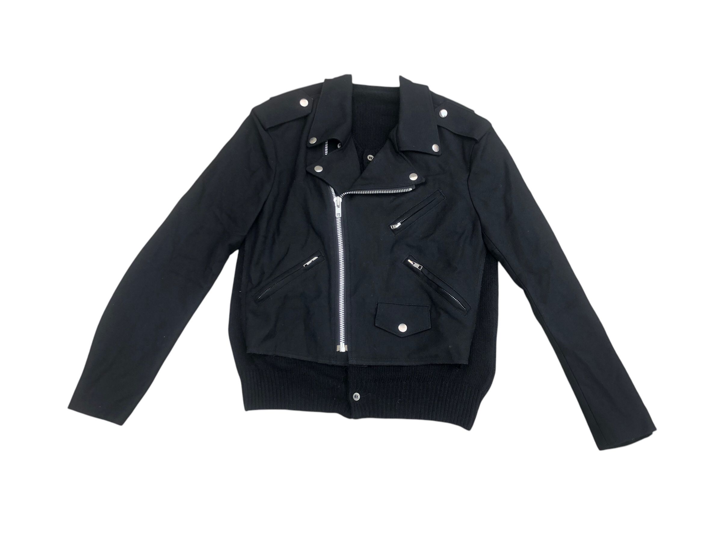 Comme des Garcons Archive AD2013 COMME DES GARCONS Biker Jacket Wool Cardigan Size US S / EU 44-46 / 1 - 1 Thumbnail