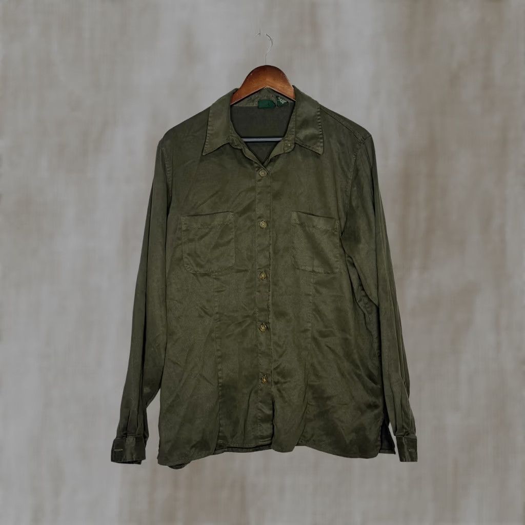 Vintage VINTAGE Hunt Club Button-Up Women's Shirt Tall 14 14T Green Solid Collared Long Sleeve Cotton Polyester Men? (Note: confused) Size XL / US 12-14 / IT 48-50 - 1 Thumbnail