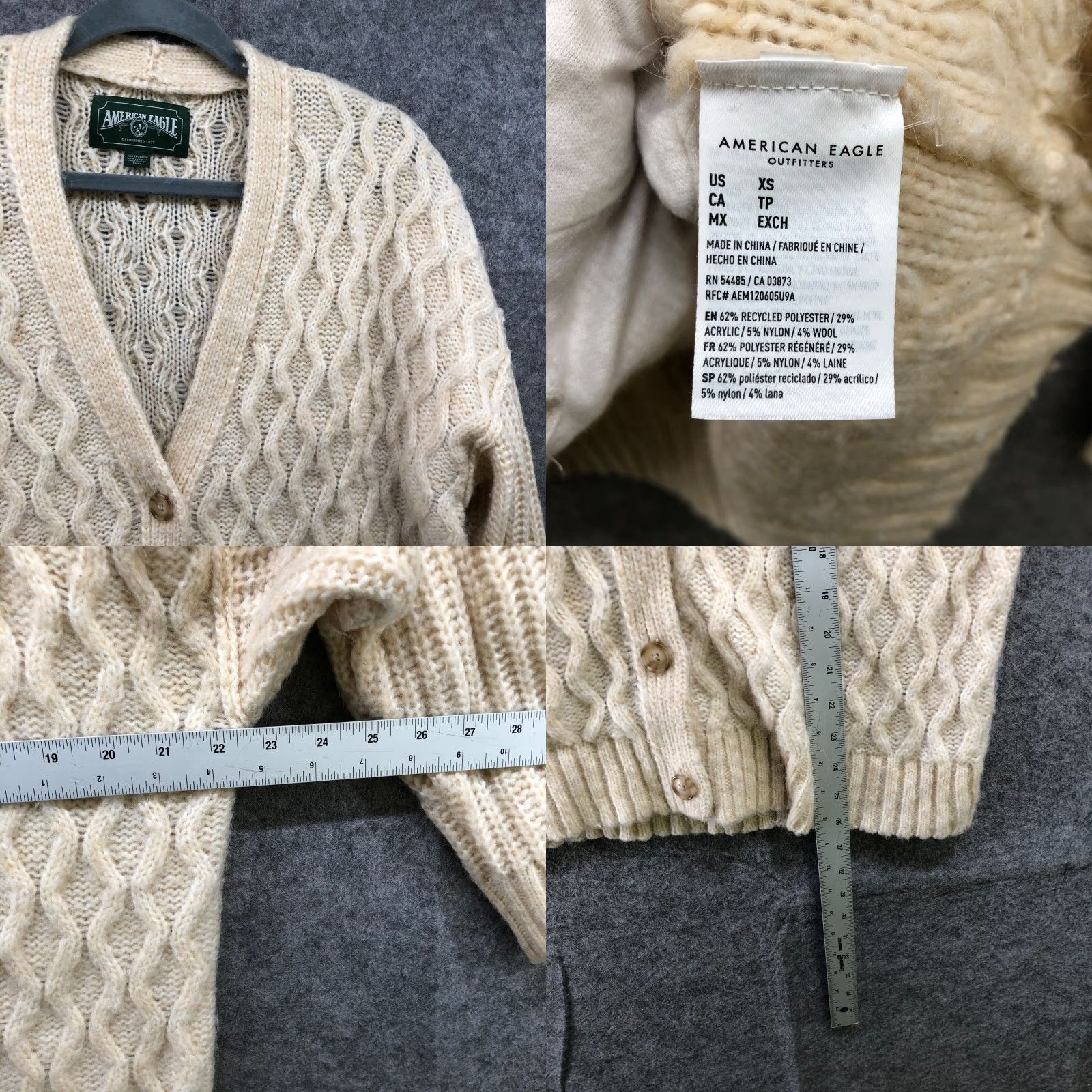 American Eagle Outfitters VINTAGE American Eagle Outfitters Oversized Cardigan Womens XS Fisherman V-Neck Ivory Beige Wool Blend Knit Sweater Size XS / US 0-2 / IT 36-38 - 8 Thumbnail