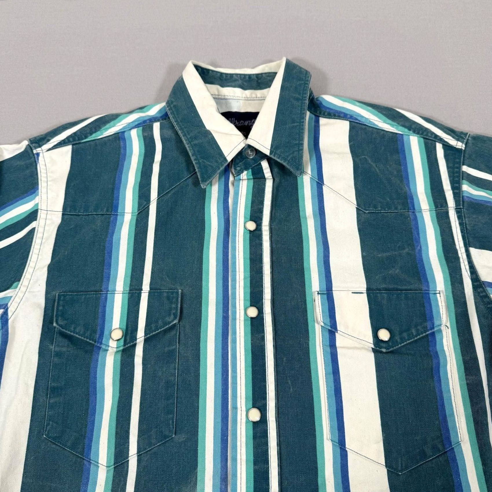 Wrangler VINTAGE Wrangler Shirt Men Medium Brushpopper Stripe Western Pearl Snap 90s Work Size US M / EU 48-50 / 2 - 3 Thumbnail