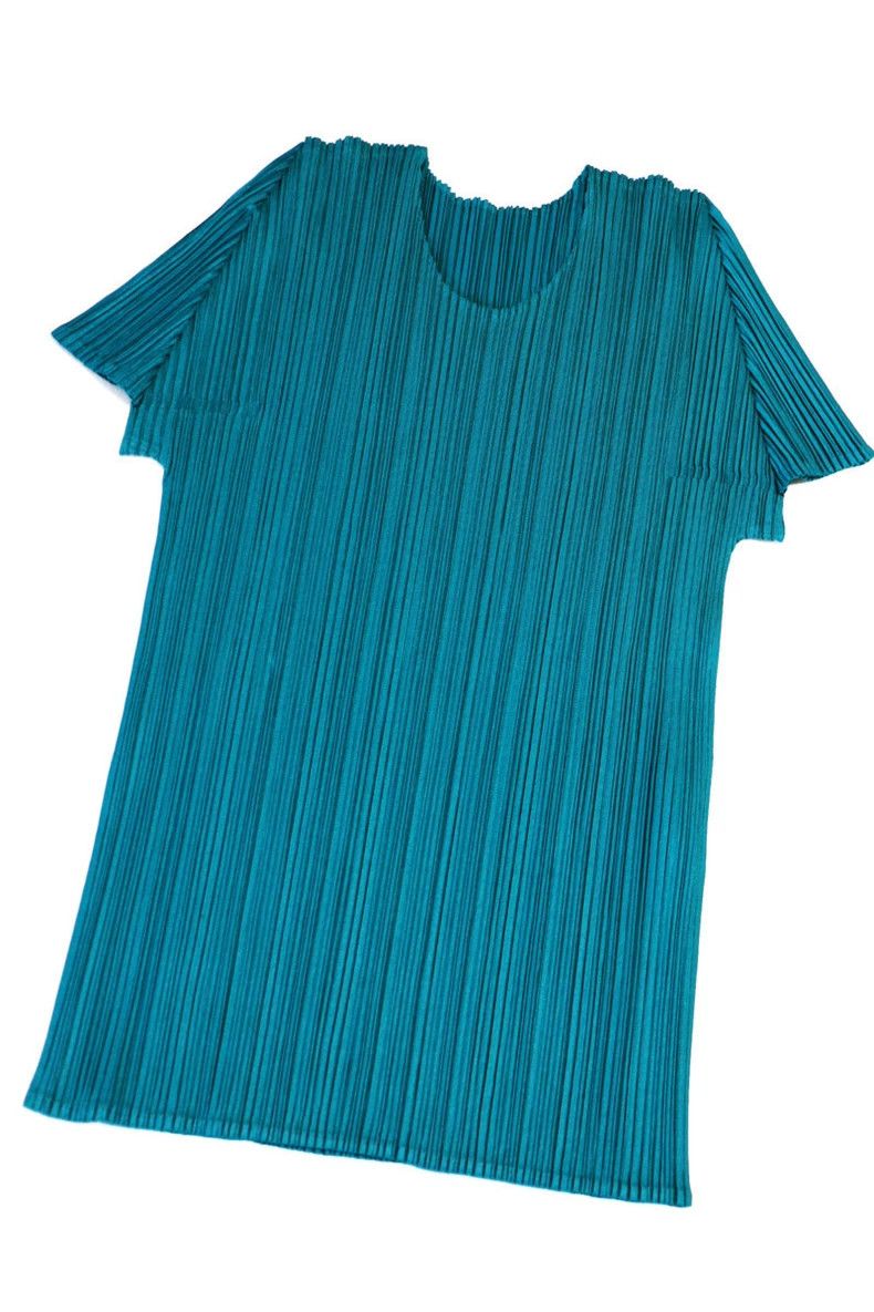 Issey Miyake Issey Miyake A light green basic pleated round-neck short- Size L / US 10 / IT 46 - 1 Thumbnail