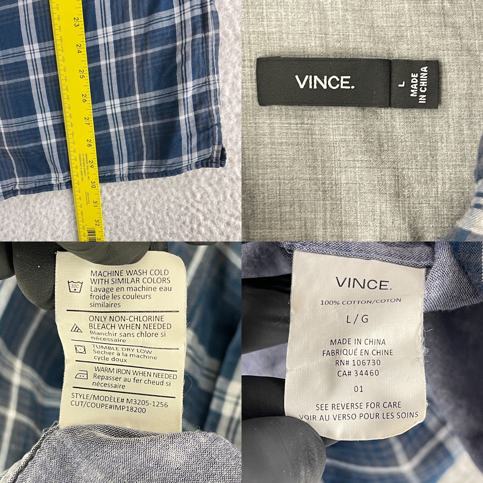 Vince Vince Blue Plaid Button-Up Shirt Mens Large Long Sleeve Cotton 100% Size US L / EU 52-54 / 3 - 8 Thumbnail