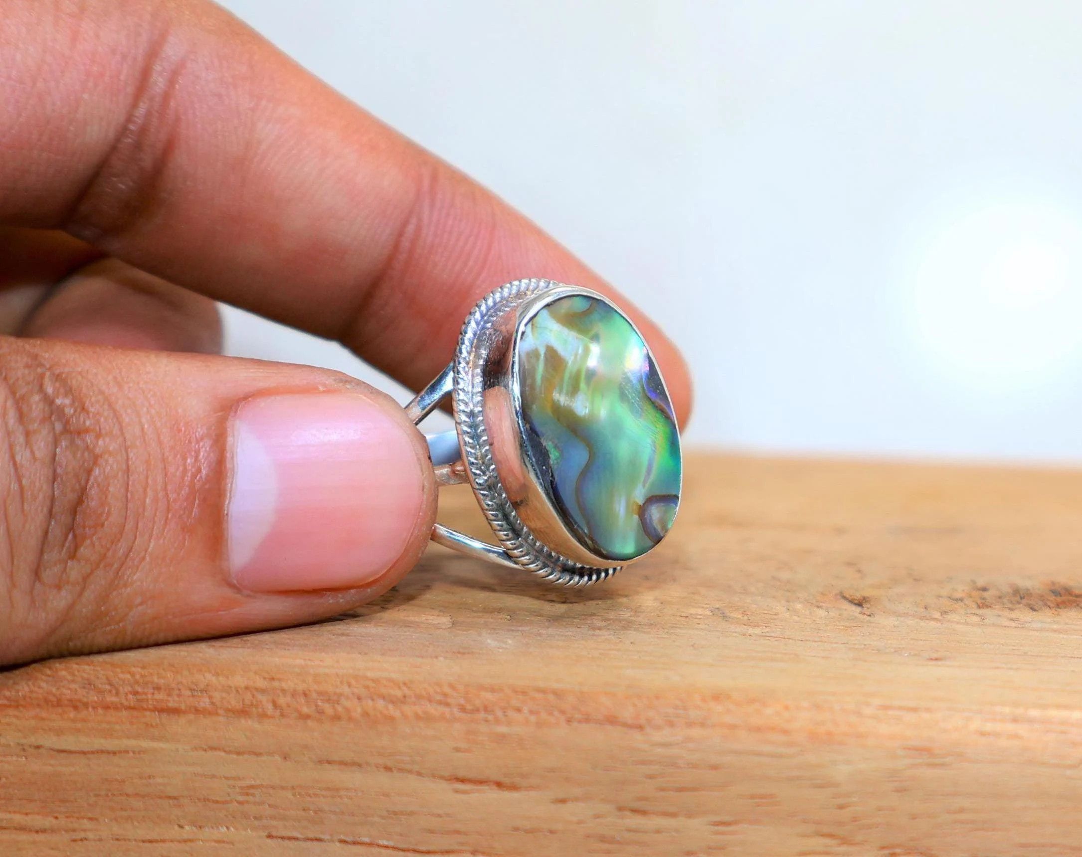 Handmade Abalone Shell Ring, 925 Sterling Silver Handmade Women Ring, Size ONE SIZE - 1 Thumbnail