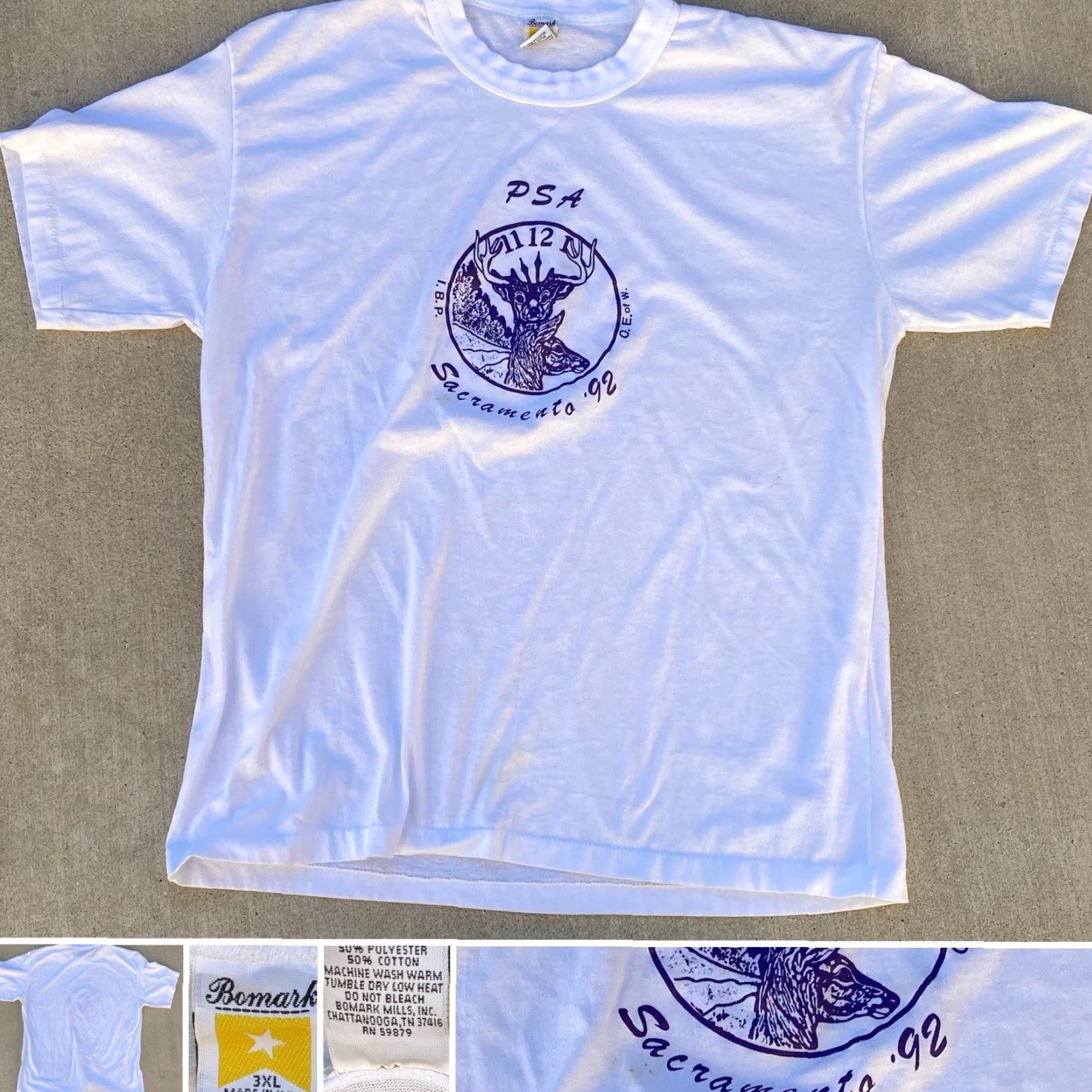 Vintage VINTAGE Bomark Sacramento '92 I.B.P.O.E. of W Elk Graphic T Shirt 3XL White Mens 1990s 90s Vintage Animals Nature Elk graphic print Size US XXL / EU 58 / 5 - 2 Thumbnail
