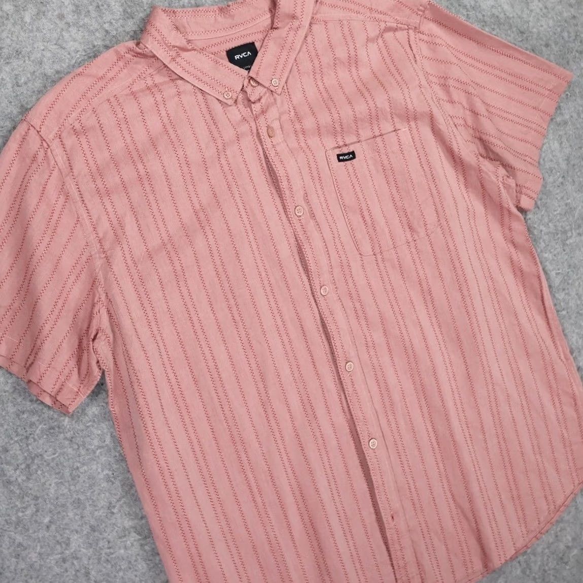 RVCA RVCA Shirt Mens XXL Pink Striped Slim Fit Short Sleeve Button Down Size US XXL / EU 58 / 5 - 4 Thumbnail