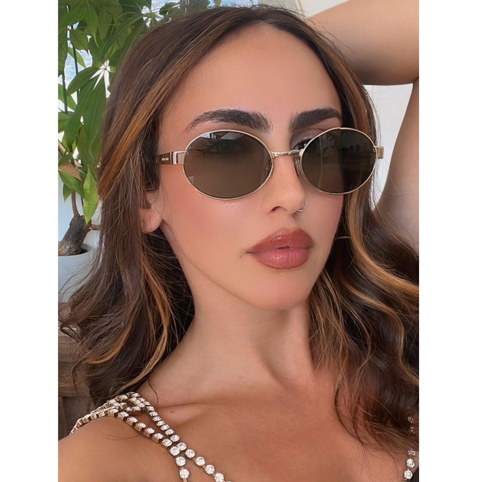 NEW Saint Laurent SL692 Oval Metal Sunglasses in Gold Green