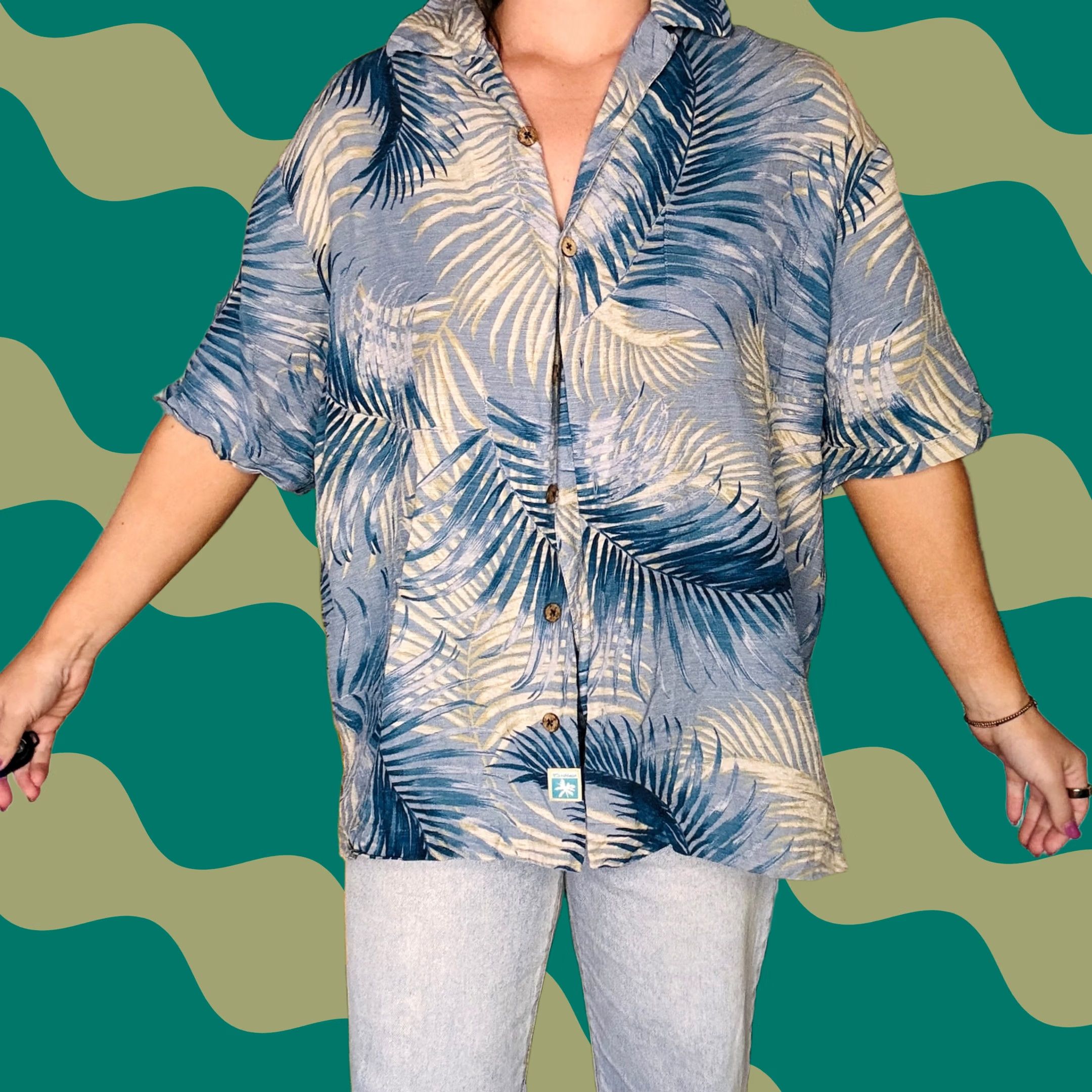 Vintage VINTAGE Caribbean Blue Tan Floral Leaf Pure Silk Tropical Casual Button Down Shirt Men L Blue Polo Size US L / EU 52-54 / 3 - 1 Thumbnail