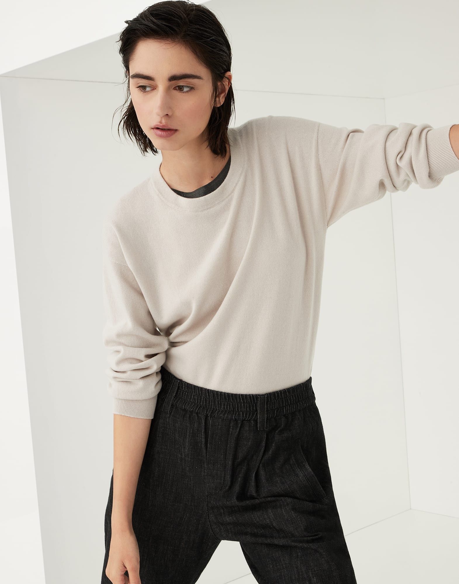 Brunello Cucinelli o1y0825 Crewneck Cashmere Blend Sweater in Light Gray Size M / US 6-8 / IT 42-44 - 3 Thumbnail
