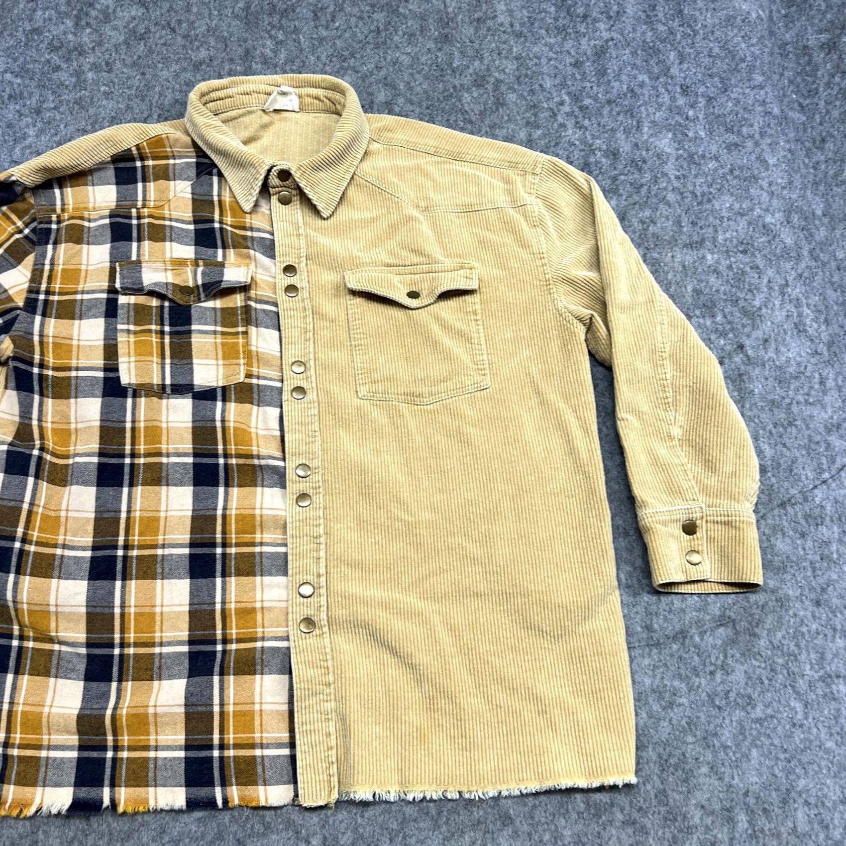 Vintage Oli & Hali Jacket Womens L Beige Corduroy Plaid Patchwork Shacket Snap Casual Size L / US 10 / IT 46 - 7 Thumbnail