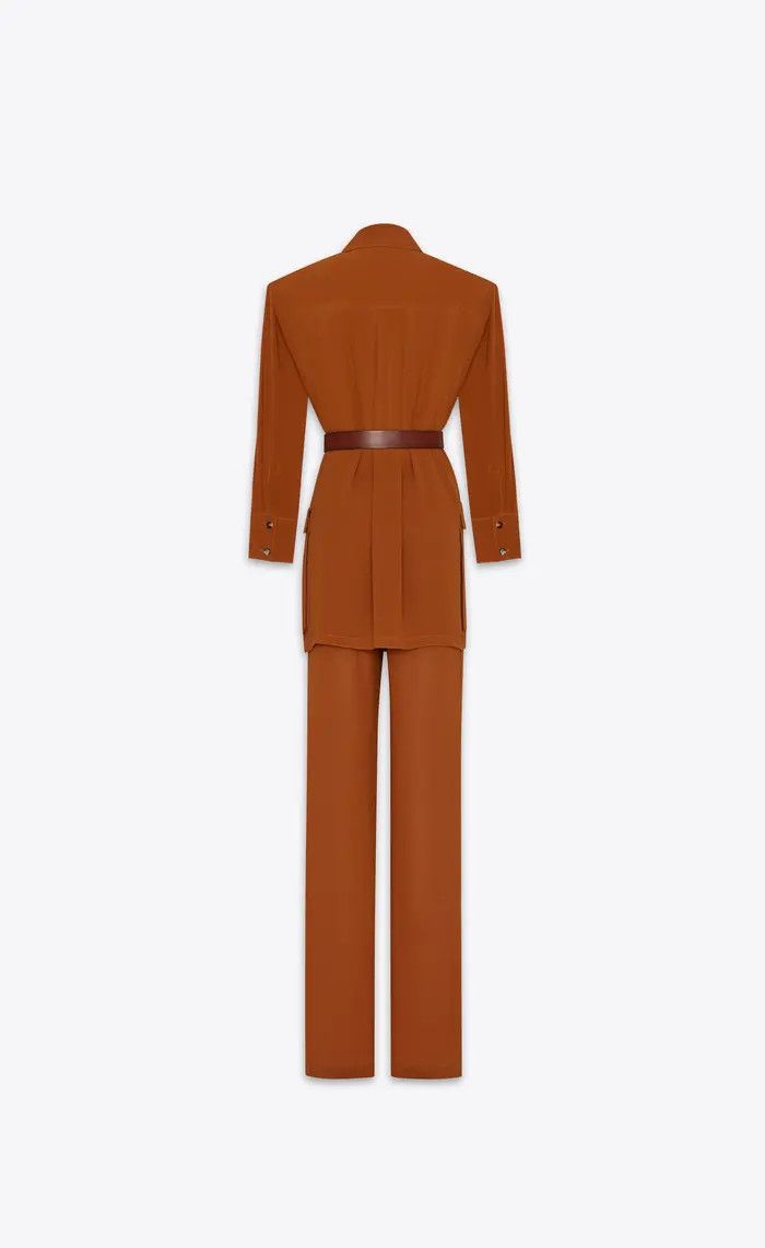 Saint Laurent Paris o1bcso1str1125 Shirt And Pants Set in Silk in Brown Size 28" / US 6 / IT 42 - 2 Thumbnail