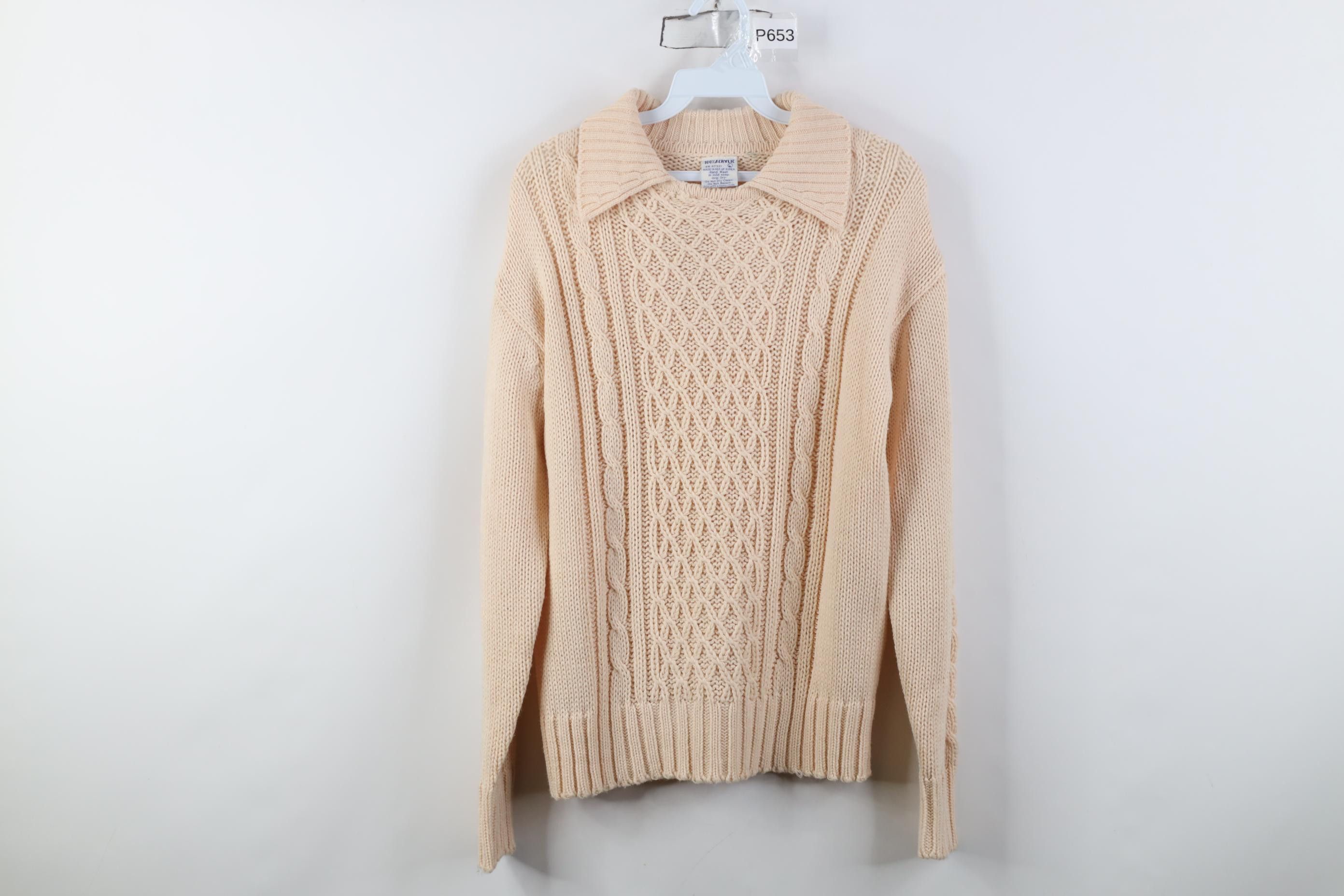 Vintage Vintage 70s Streetwear Cable Knit Fisherman Collared Sweater Size L / US 10 / IT 46 - 1 Thumbnail