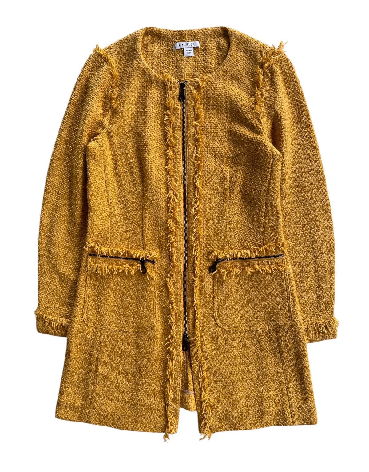 Marella Marella Fringed Tweed Coat Yellow Size XS / US 0-2 / IT 36-38 - 1 Thumbnail