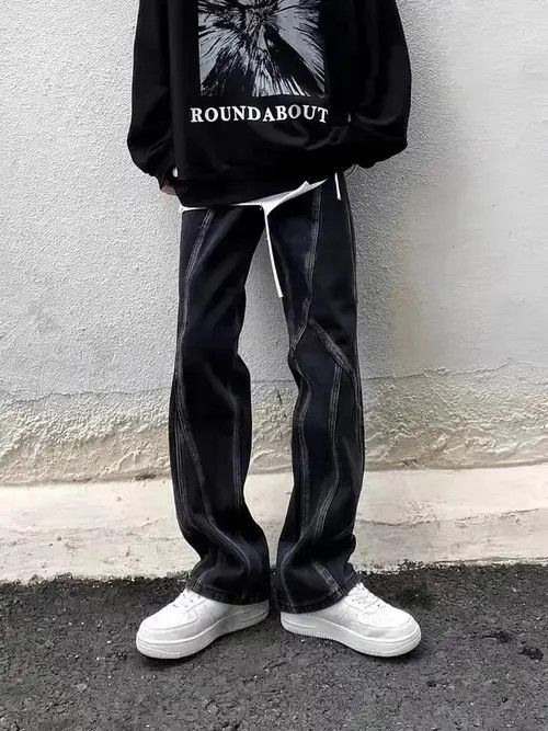 Japanese Brand × Jean Vintage washed black paneled straight-leg jeans Size US 32 / EU 48 - 3 Thumbnail