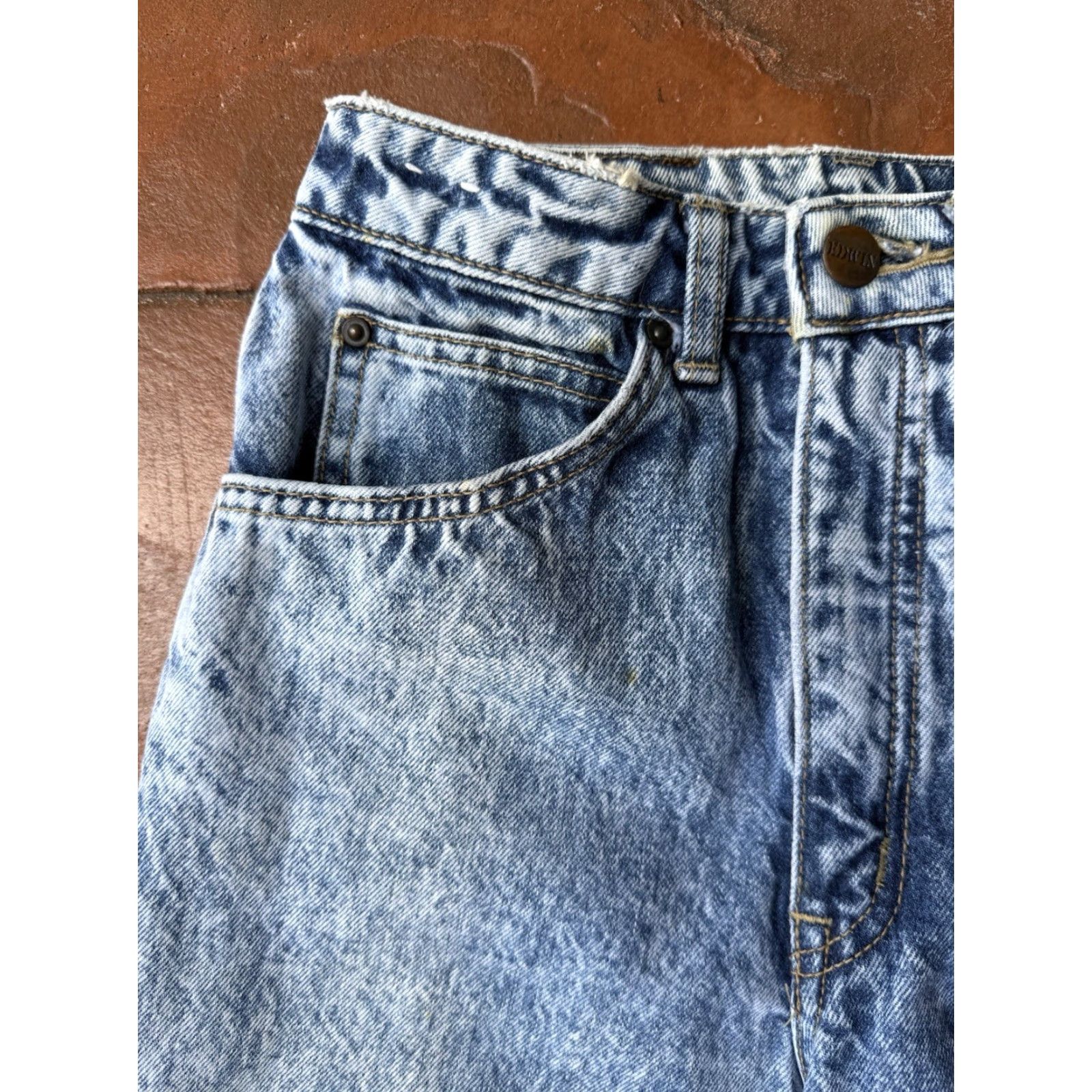 Edwin VINTAGE Edwin Denim Straight Jeans Women’s 24x26 Acid Wash Slim Blue 80s Size 42" / US 20 - 4 Thumbnail