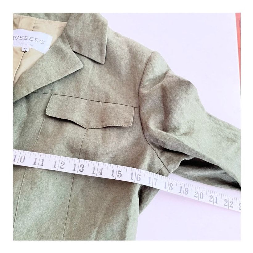 Iceberg Iceberg Army Green 100% Linen Utilitarian Blazer Jacket Size M / US 6-8 / IT 42-44 - 7 Thumbnail