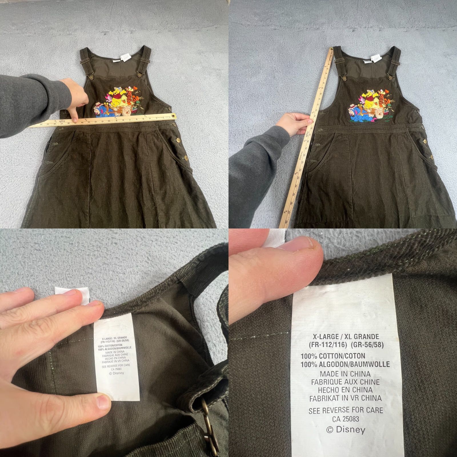 Disney VINTAGE Disney Winnie the Pooh Embroidered Green Corduroy Overall Dress XL Size 40" / US 18 - 8 Thumbnail