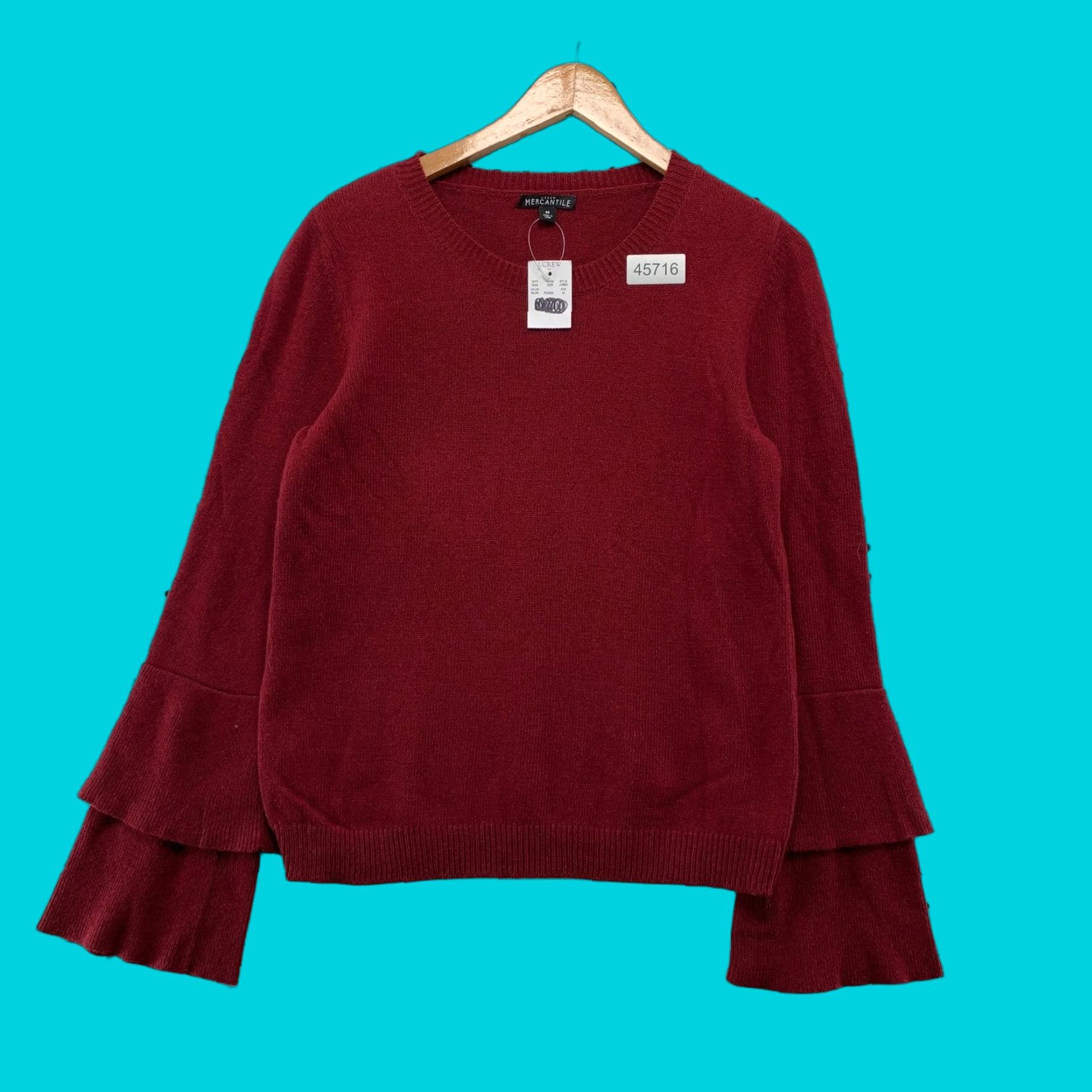 J.Crew NEW J.CREW Mercantile Sweater Womens Medium Red Wool Blend Ruffle Sleeve NWT Size M / US 6-8 / IT 42-44 - 1 Thumbnail