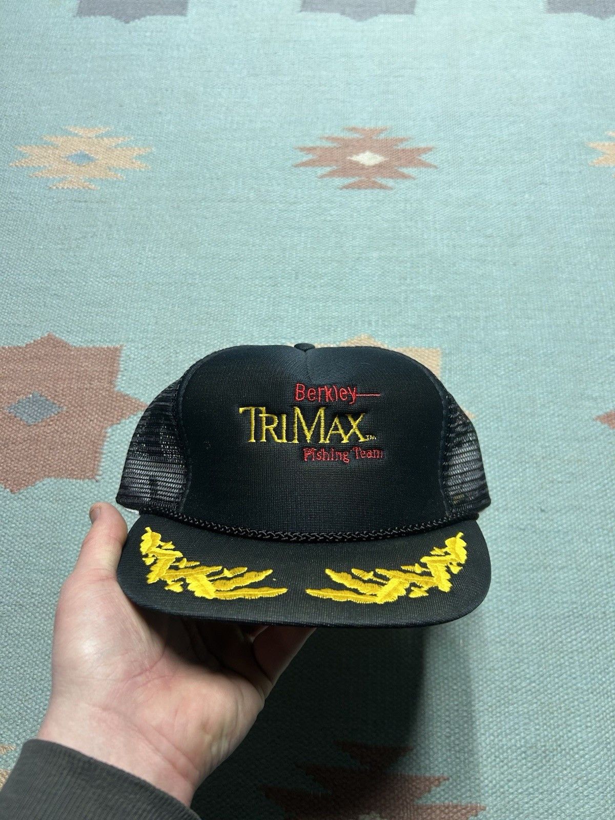 Vintage Vtg trucker hat mesh Berkley TriMax fishing team gold leaf Size ONE SIZE - 2 Thumbnail