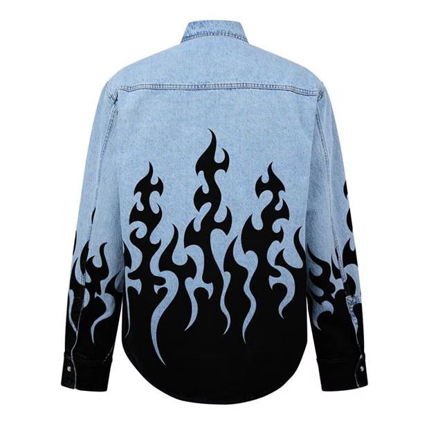 Vetements o1g2r1mq0824 Fire Print Denim Shirts in Blue & Black Size US S / EU 44-46 / 1 - 2 Thumbnail